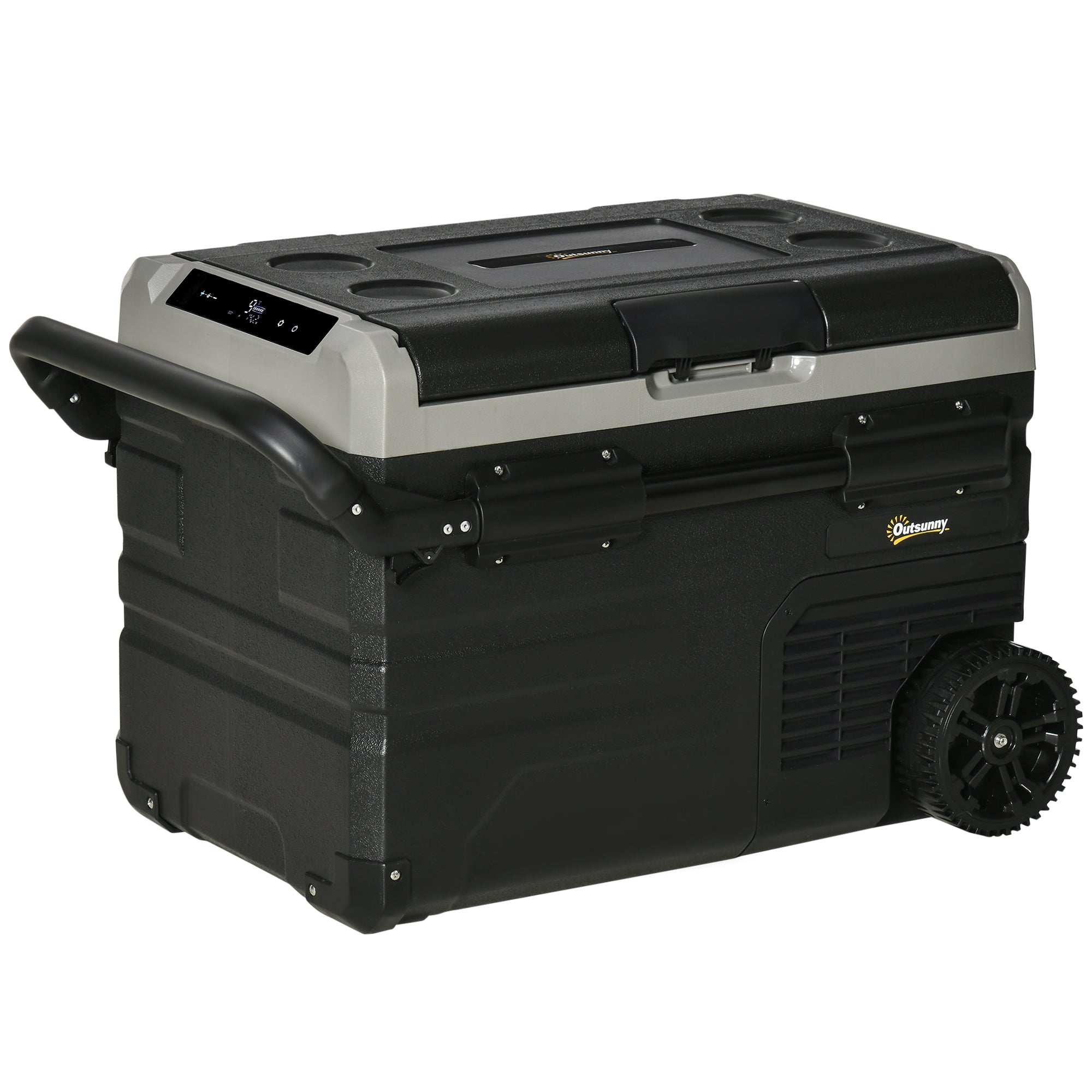 Outsunny 40L Car Refrigerator 12V Portable Freezer w/ Inner LED Light - Wheels  | TJ Hughes