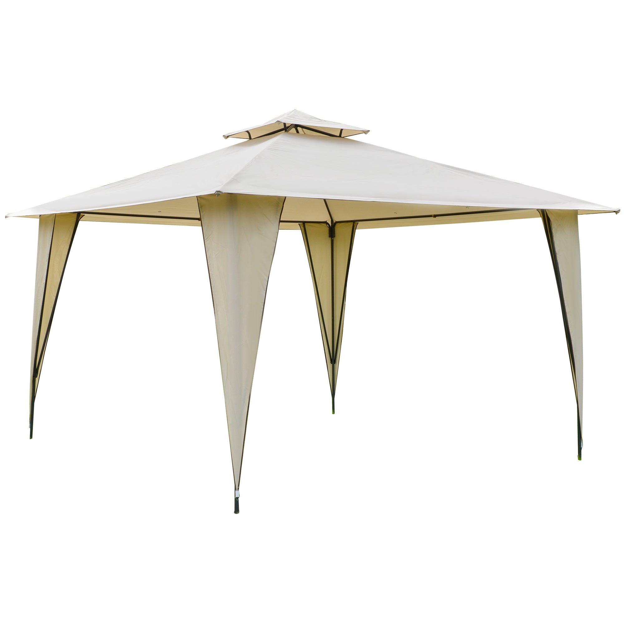 Outsunny 3.5x3.5m Side-Less Outdoor Canopy Gazebo 2-Tier Roof Steel Frame Beige  | TJ Hughes