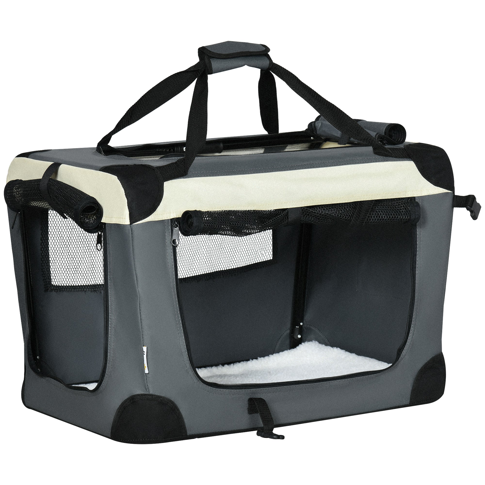 PawHut 60cm Foldable Pet Carrier Bag Soft Travel Dog Crate for Mini Dogs Grey  | TJ Hughes
