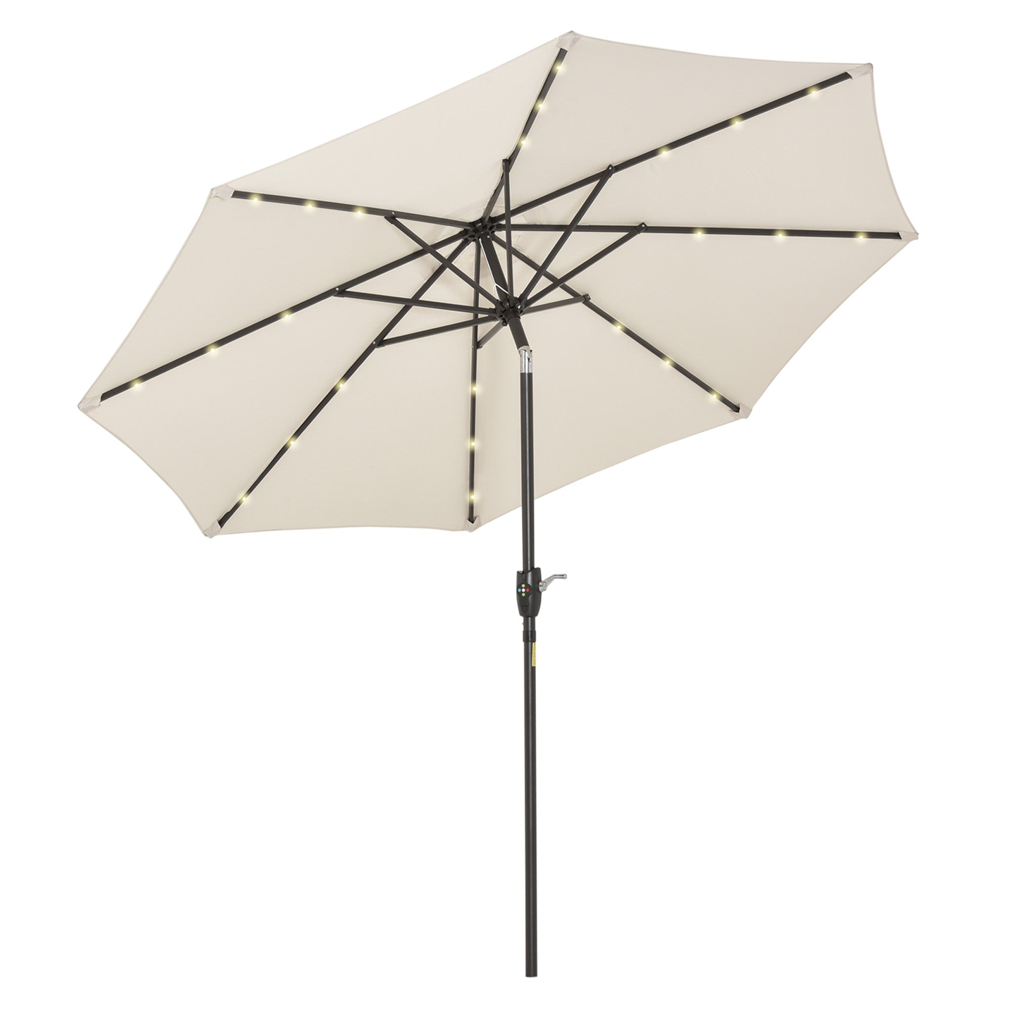 Outsunny Garden Parasol Outdoor Tilt Sun Umbrella LED Light Hand Crank Off-white  | TJ Hughes White