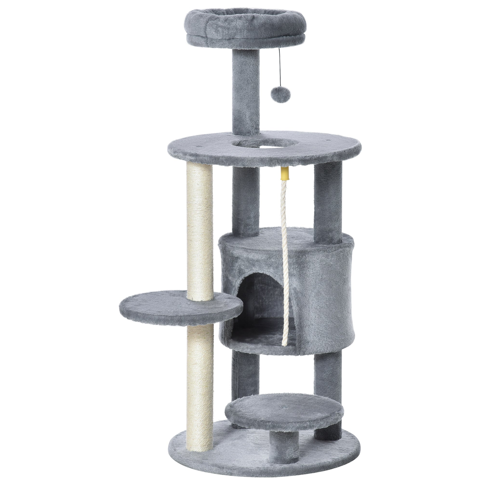 PawHut Cat Tree Tower Activity Center with Hanging Ball Toy Teasing Rope 112cm  | TJ Hughes