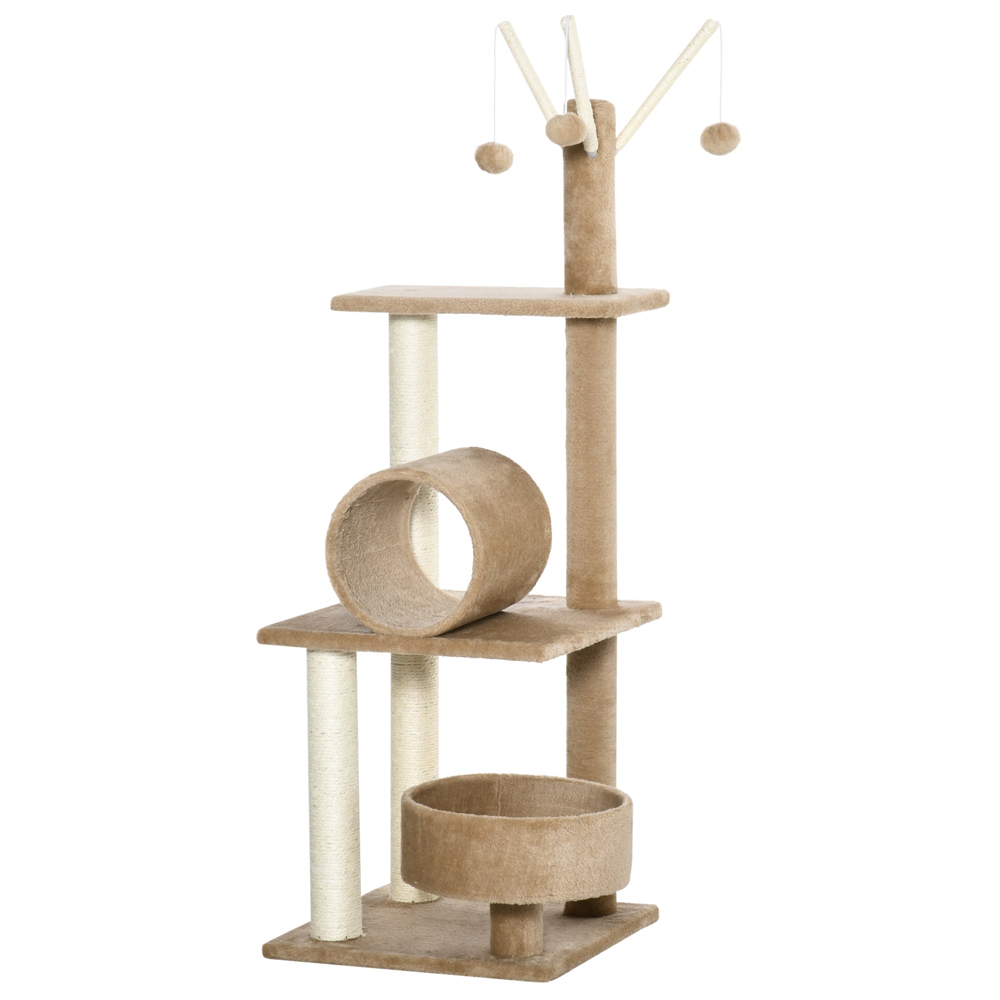 PawHut 121cm Cat Tree Tower w/Sisal Scratching Posts Bed Tunnel Perch Brown  | TJ Hughes White