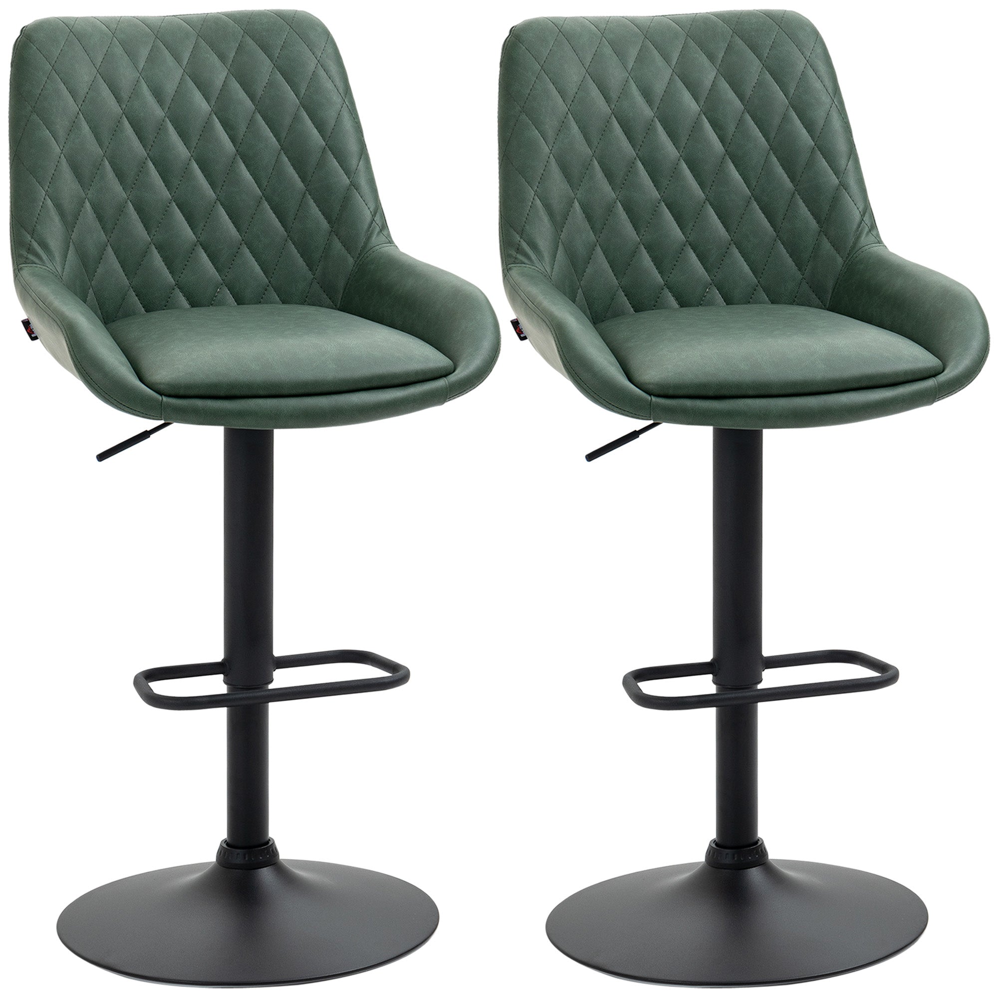 HOMCOM Bar Stools Set of 2 - Adjustable Bar Chairs 360deg Swivel for Kitchen Green  | TJ Hughes