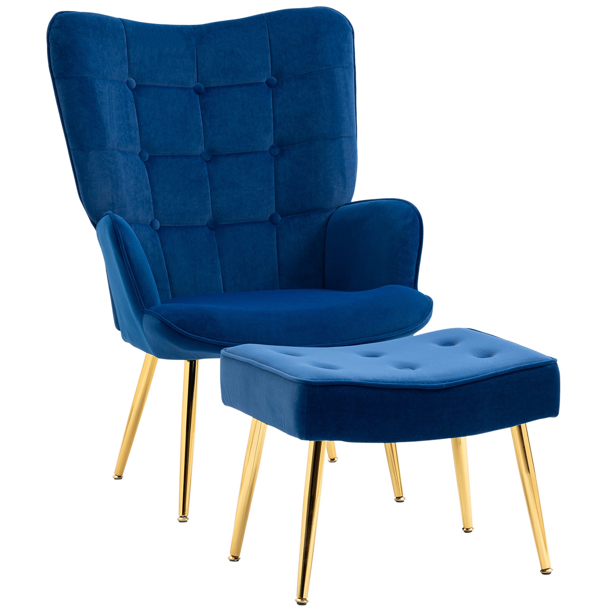 HOMCOM Armchair - Living Room Chair - Velvet Accent Chair with Footstool for Bedroom - Home Study - Dark Blue  | TJ Hughes Green