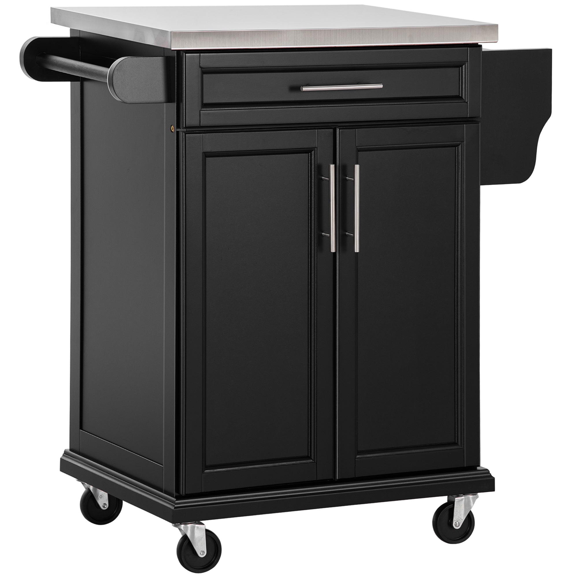 HOMCOM Rolling Kitchen Cart Storage Trolley with Drawer Towel Rail Steel Black  | TJ Hughes