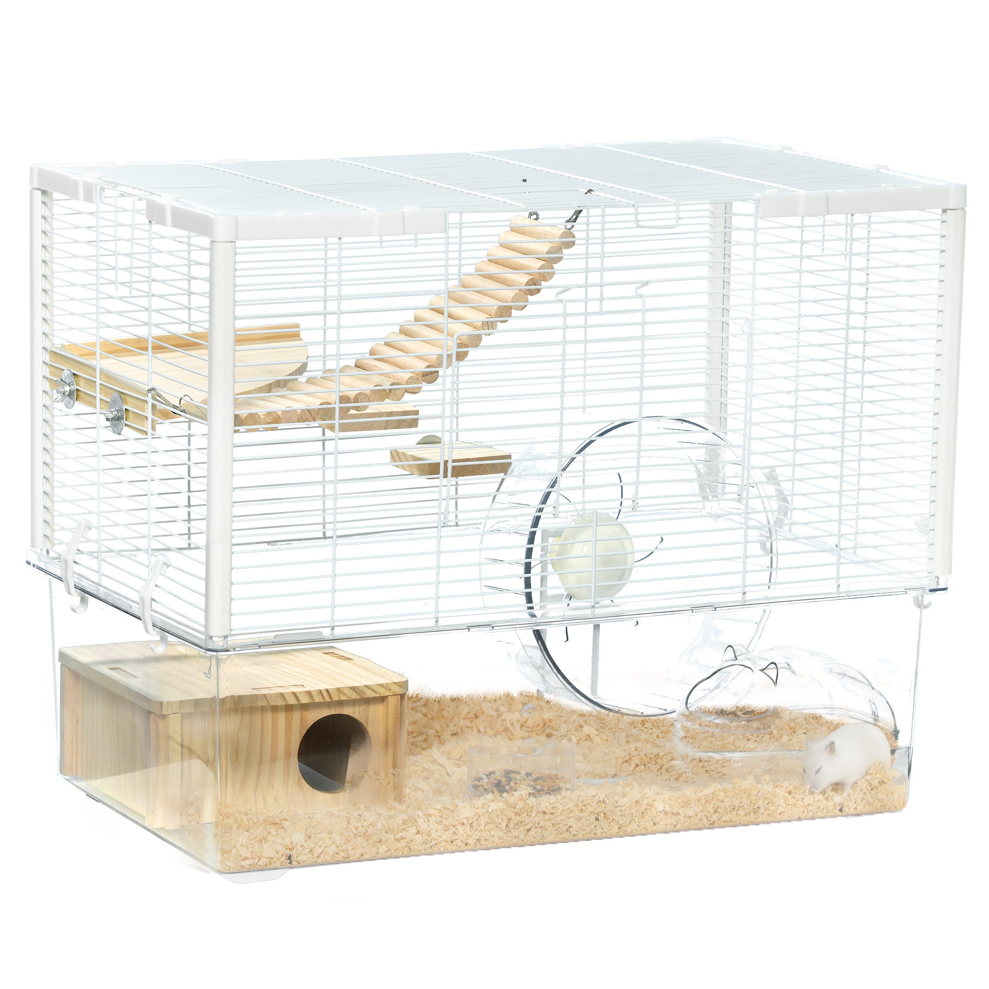 PawHut Hamster Cage - Gerbil Cage w/ Deep Bottom - Wooden Ramp - Exercise Wheel  | TJ Hughes