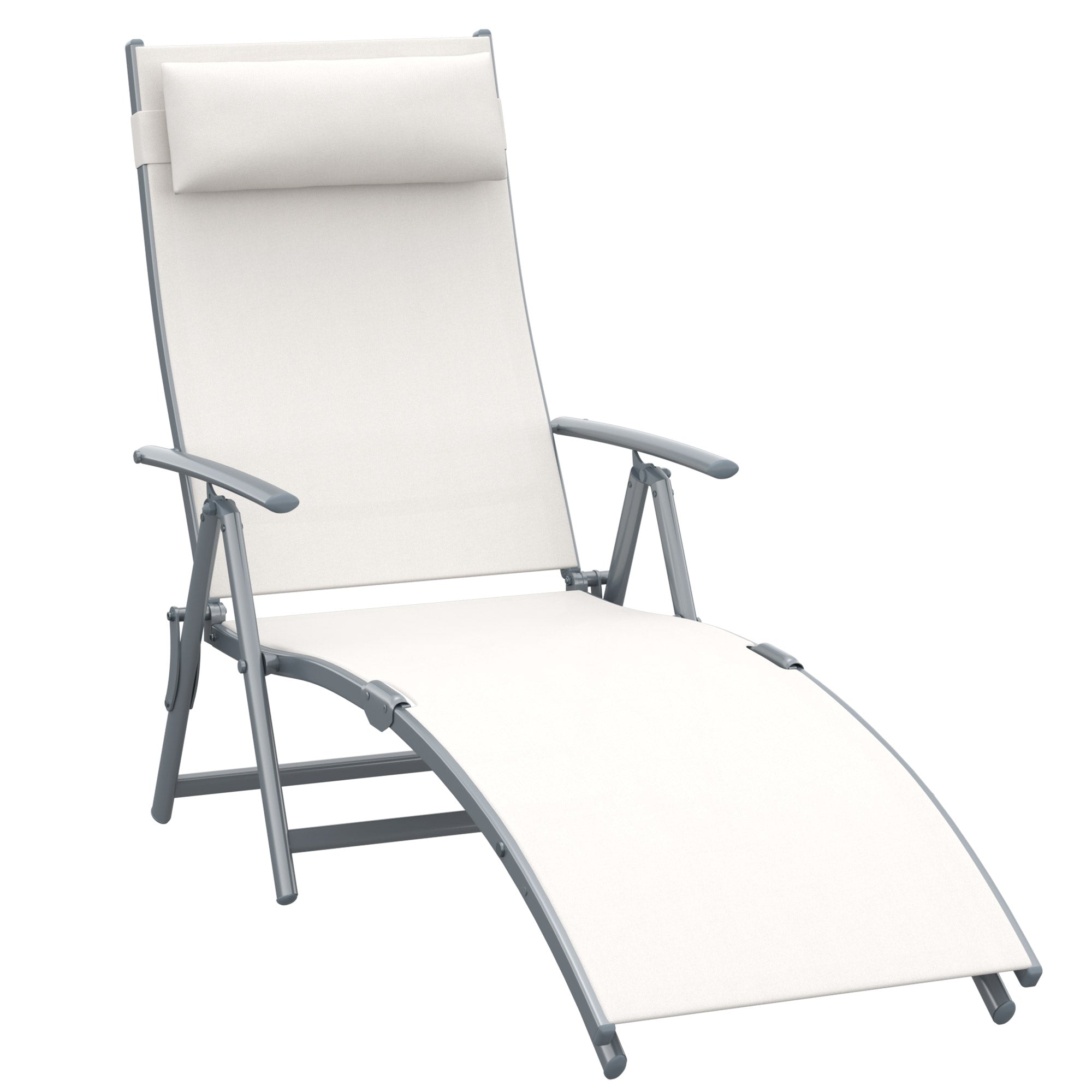 Outsunny Sun Lounger Recliner Foldable 7 Levels Texteline Cream White  | TJ Hughes