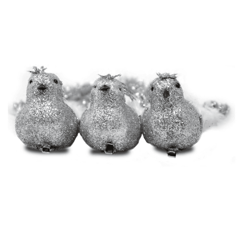 Christmas Sparkle Pack of 3 Glittered Birds Small in Silver  | TJ Hughes