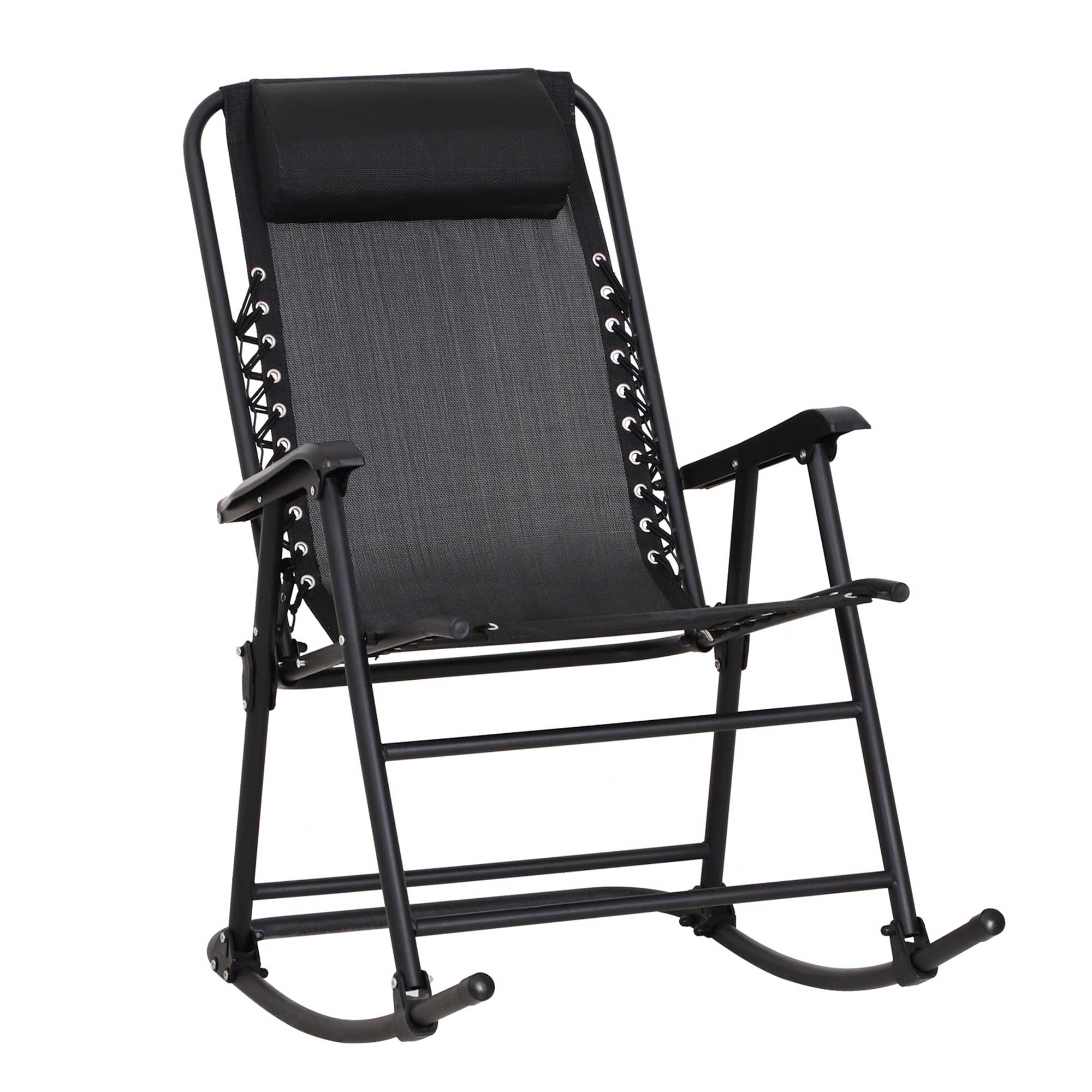 Outsunny Garden Rocking Chair Folding Outdoor Adjustable Rocker Zero-Gravity Seat with Headrest Camping Fishing Patio Deck - Black  | TJ Hughes