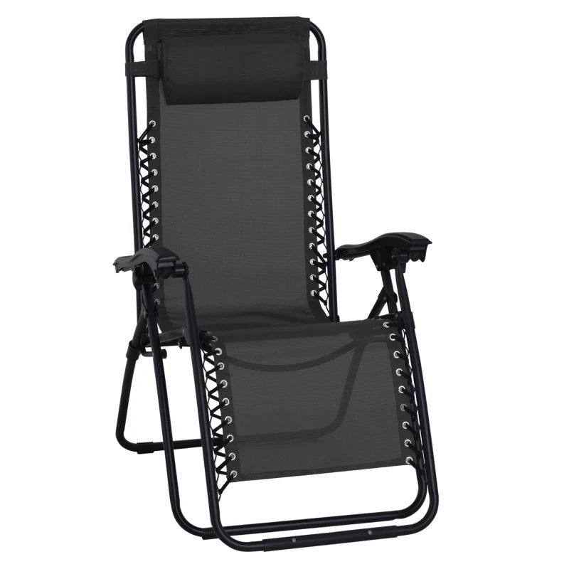 Outsunny Zero Gravity   Sun Lounger With Pillow - Black  | TJ Hughes