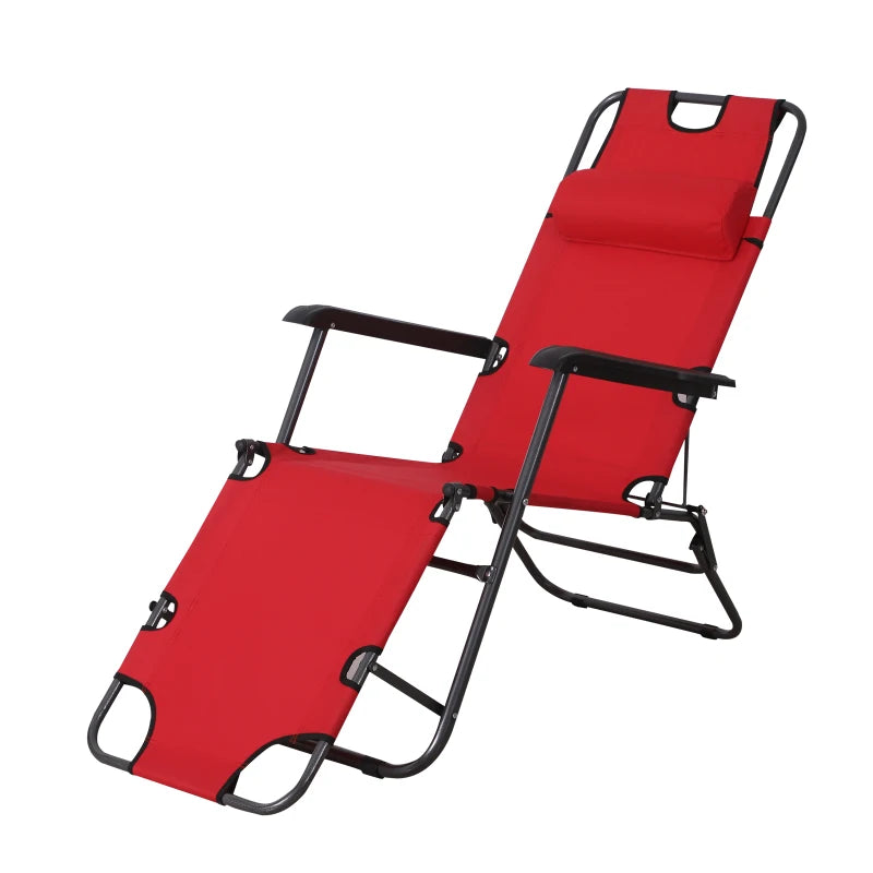 Outsunny-2 in 1 Metal Frame Sun Lounger With Pillow - Red  | TJ Hughes Outsunny