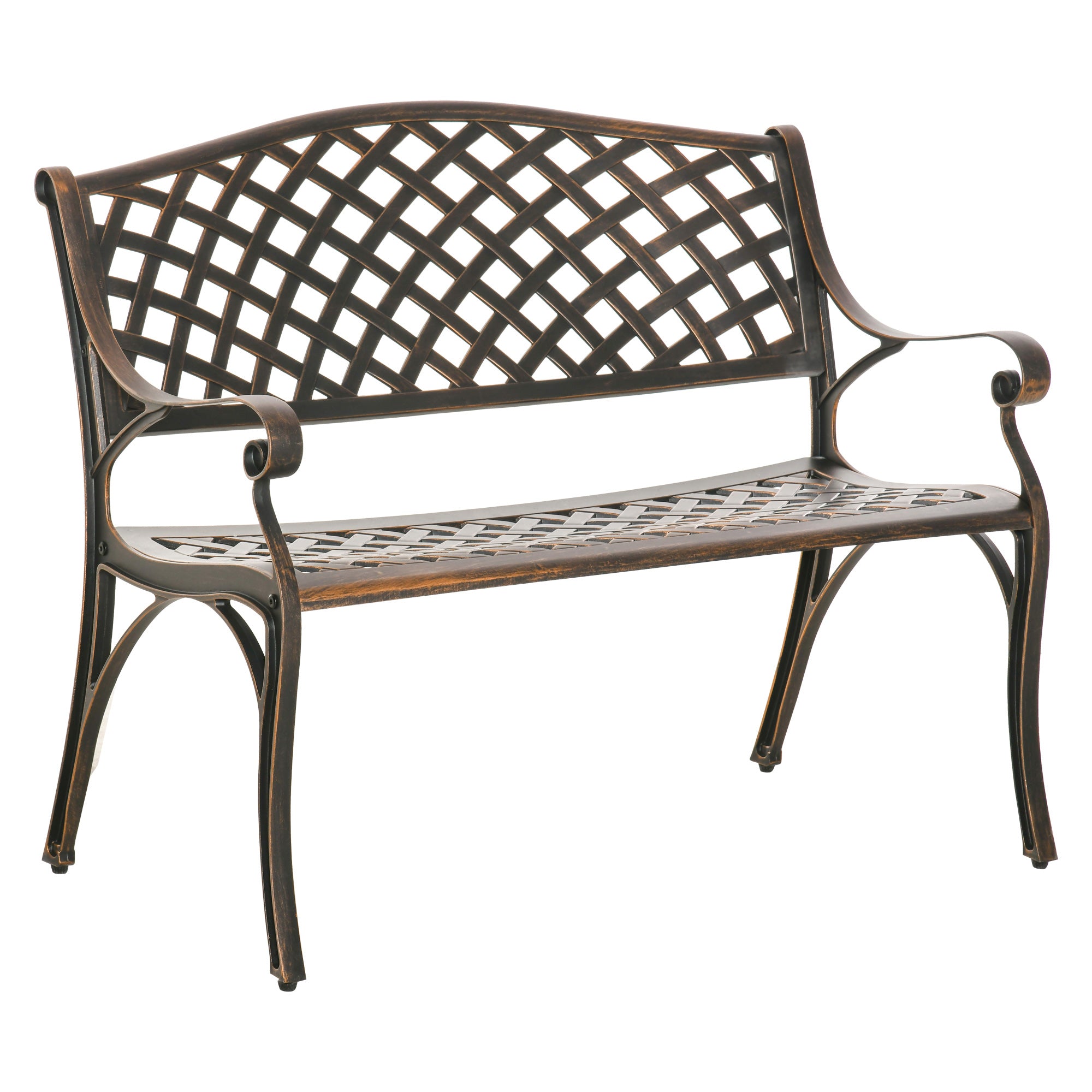 Outsunny Cast Aluminium Garden Bench 2 Seater Antique Park Loveseat - Bronze  | TJ Hughes