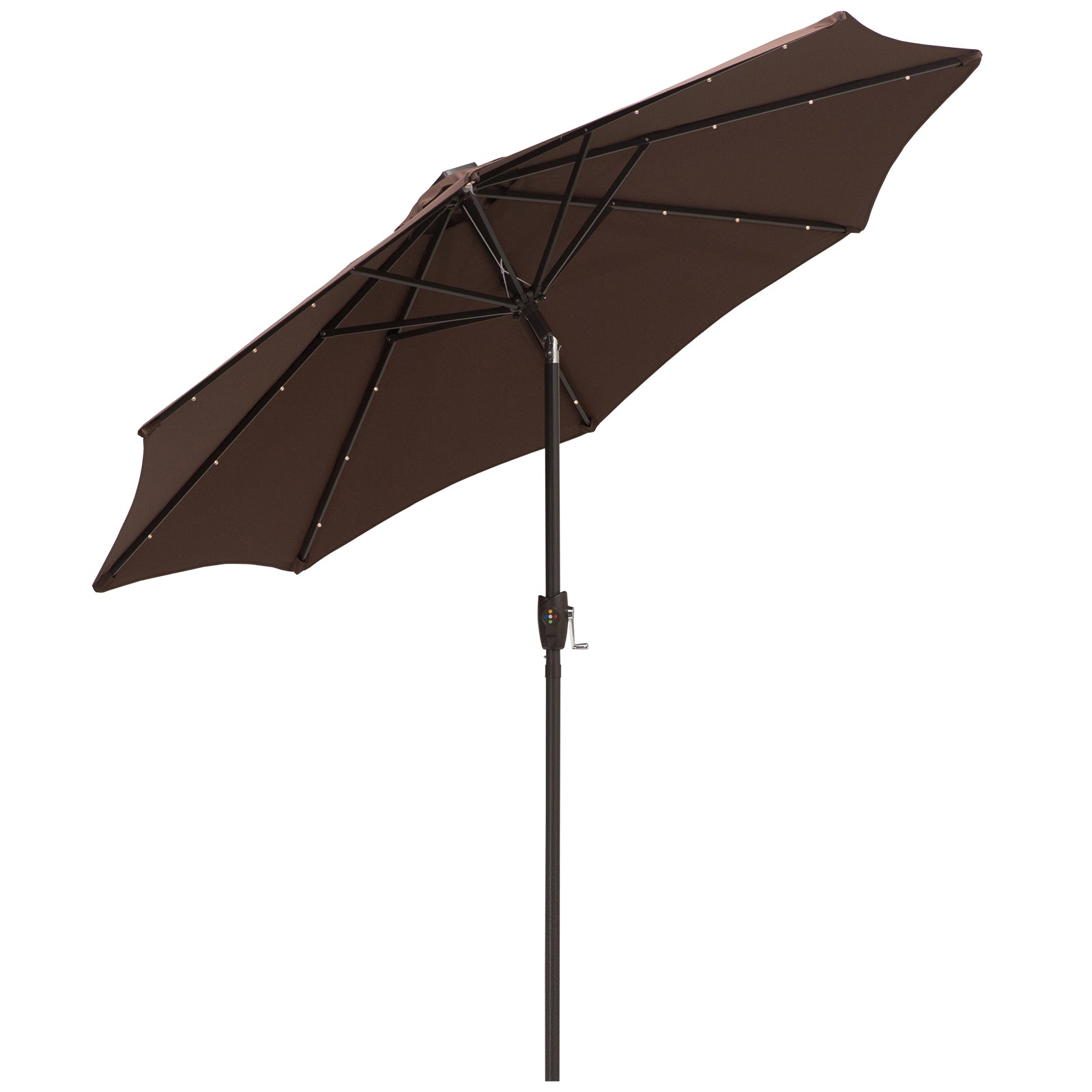 Outsunny Garden Parasol Outdoor Tilt Sun Umbrella LED Light Hand Crank Brown  | TJ Hughes