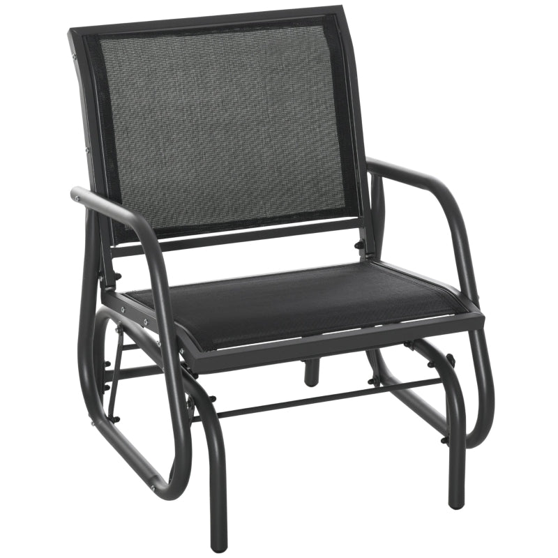 Outsunny Outdoor Gliding Swing Chair Garden Seat w/ Mesh Seat Curved Back Steel Frame Armrests Comfortable Lounge Furniture Dark Grey Black  | TJ Hugh