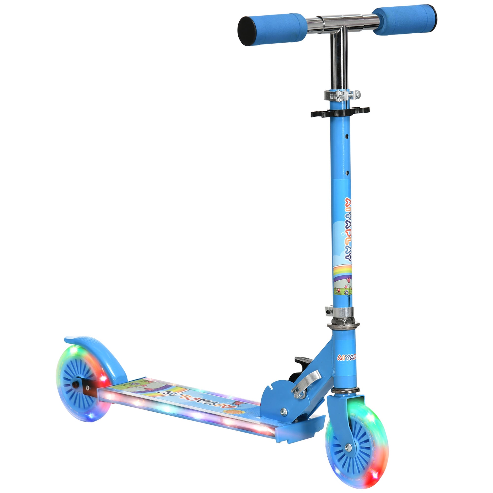 HOMCOM Kids Scooter 2 Wheels W/ Lights Music Adjustable Height Foldable - Blue  | TJ Hughes