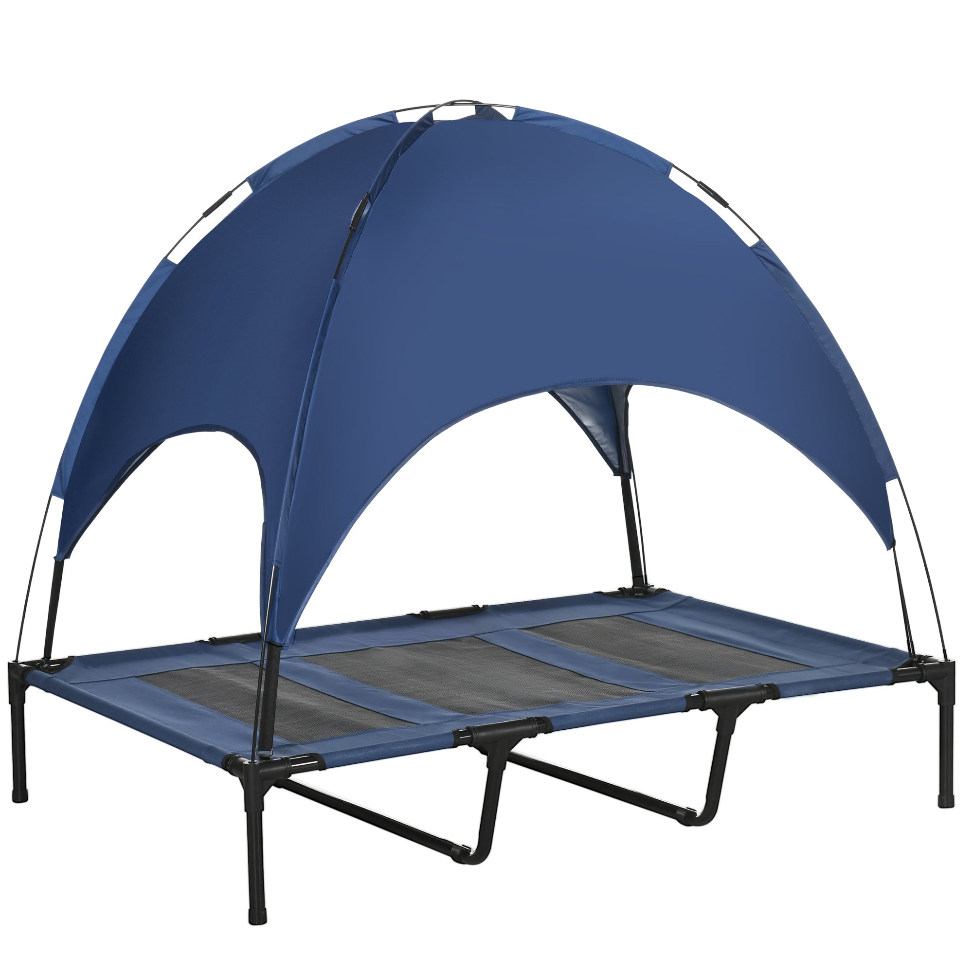 PawHut 122cm Elevated Dog Bed Cooling Raised Pet Cot UV Protection Canopy Blue  | TJ Hughes