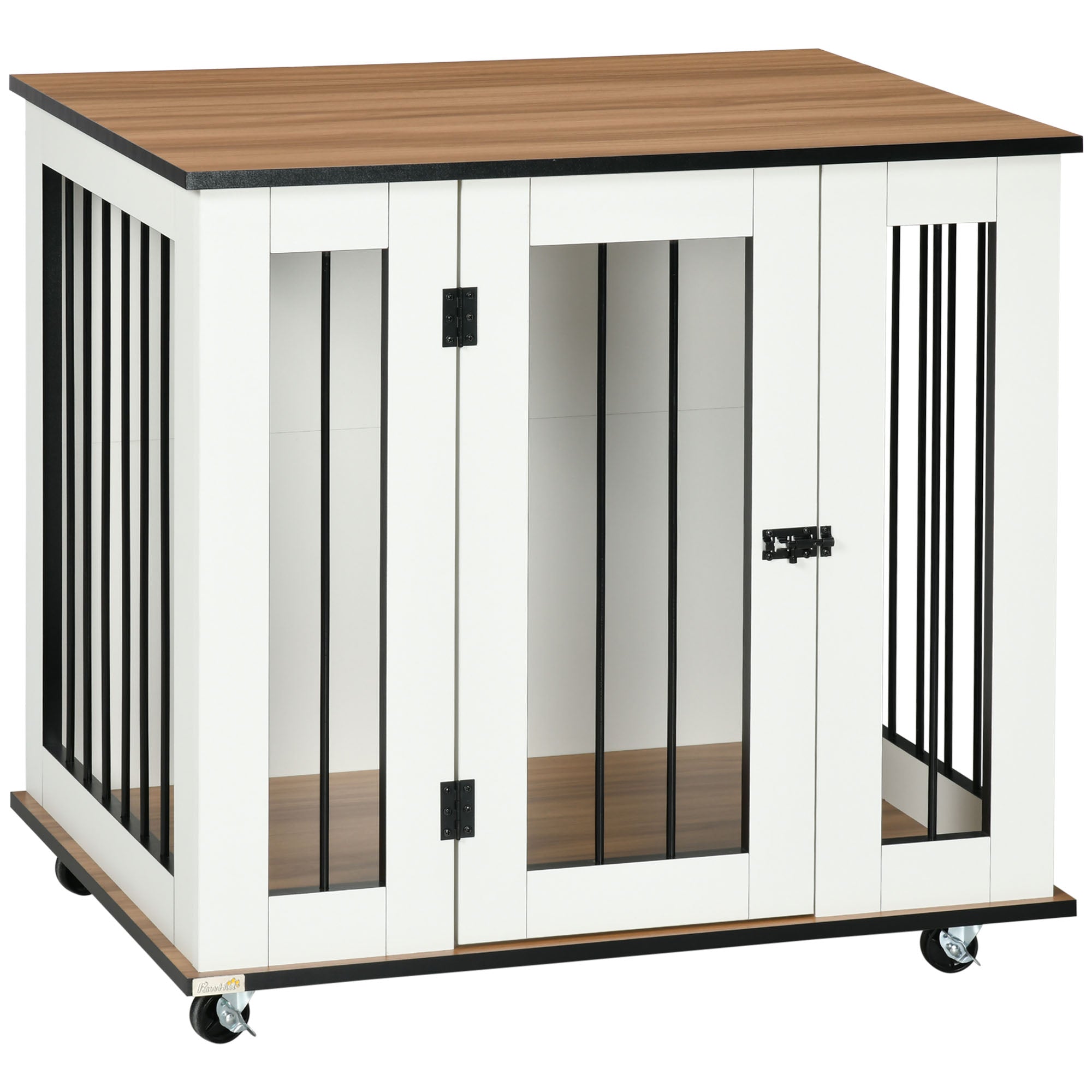 PawHut Dog Crate Furniture with Wheel for Medium Dogs - 80 x 60 x 76.5cm - White  | TJ Hughes