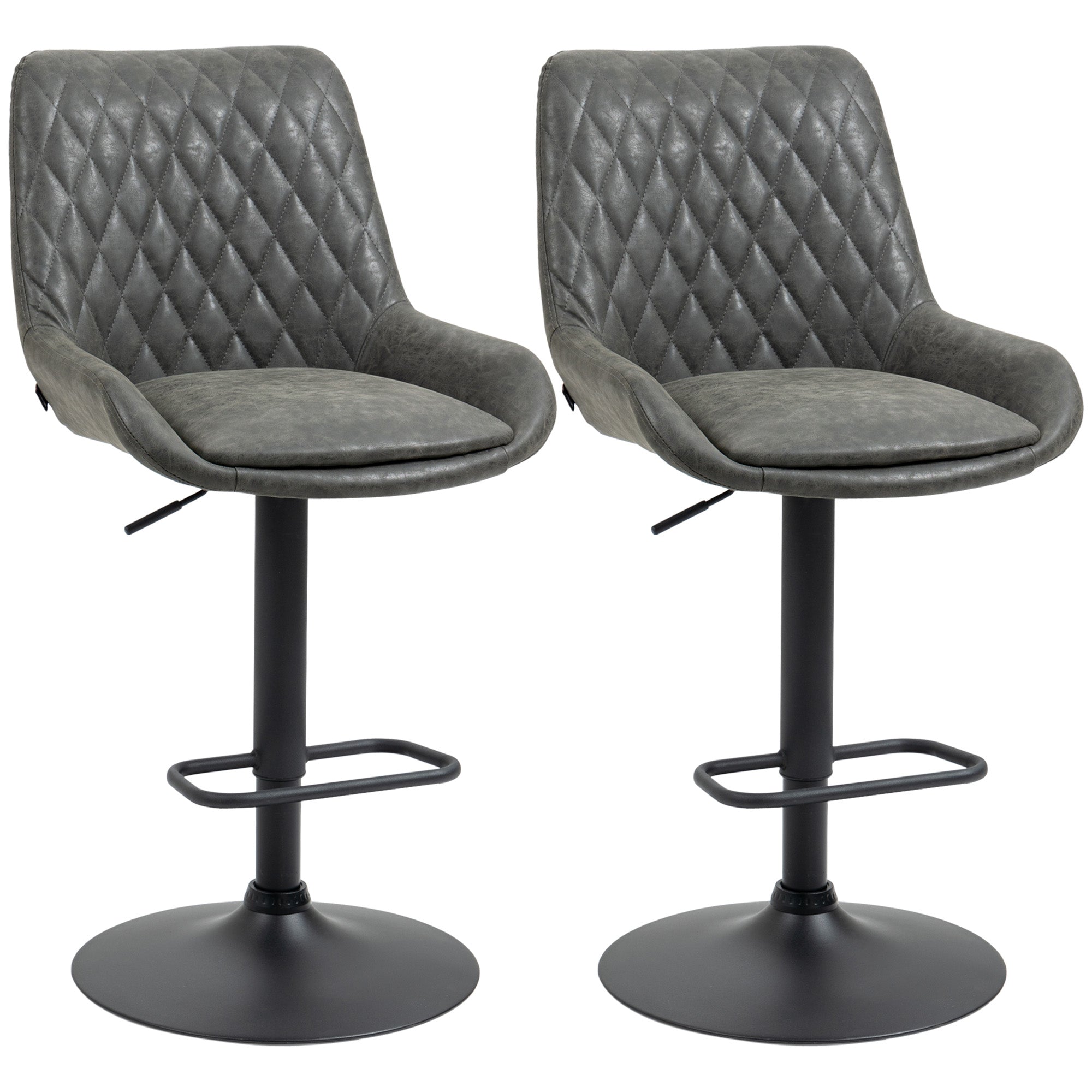 HOMCOM Bar Stools Set of 2 - Adjustable Bar Chairs 360deg Swivel for Kitchen Grey  | TJ Hughes