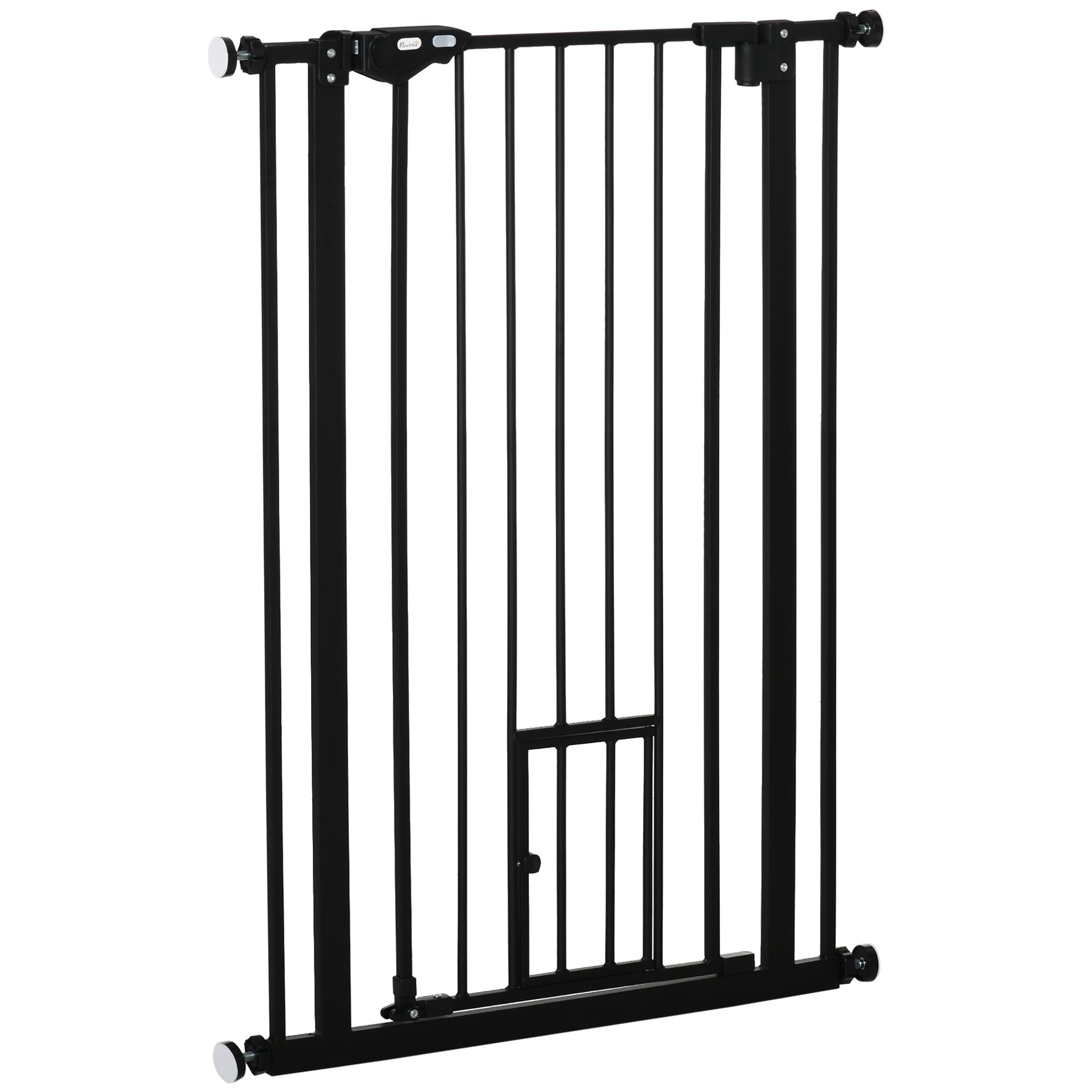 PawHut Extra Tall Dog Gate with Cat Door Auto Close for Stairs 74-80 cm Wide  | TJ Hughes