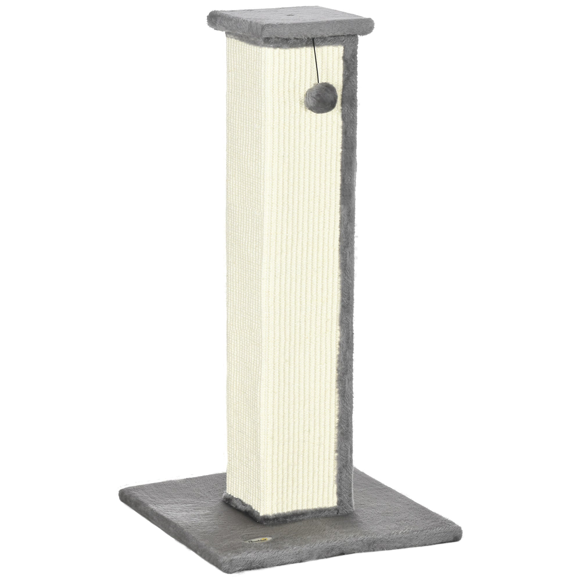 PawHut 81cm Cat Scratching Post w/ Sisal Rope - Hanging Ball - Soft Plush - Grey  | TJ Hughes