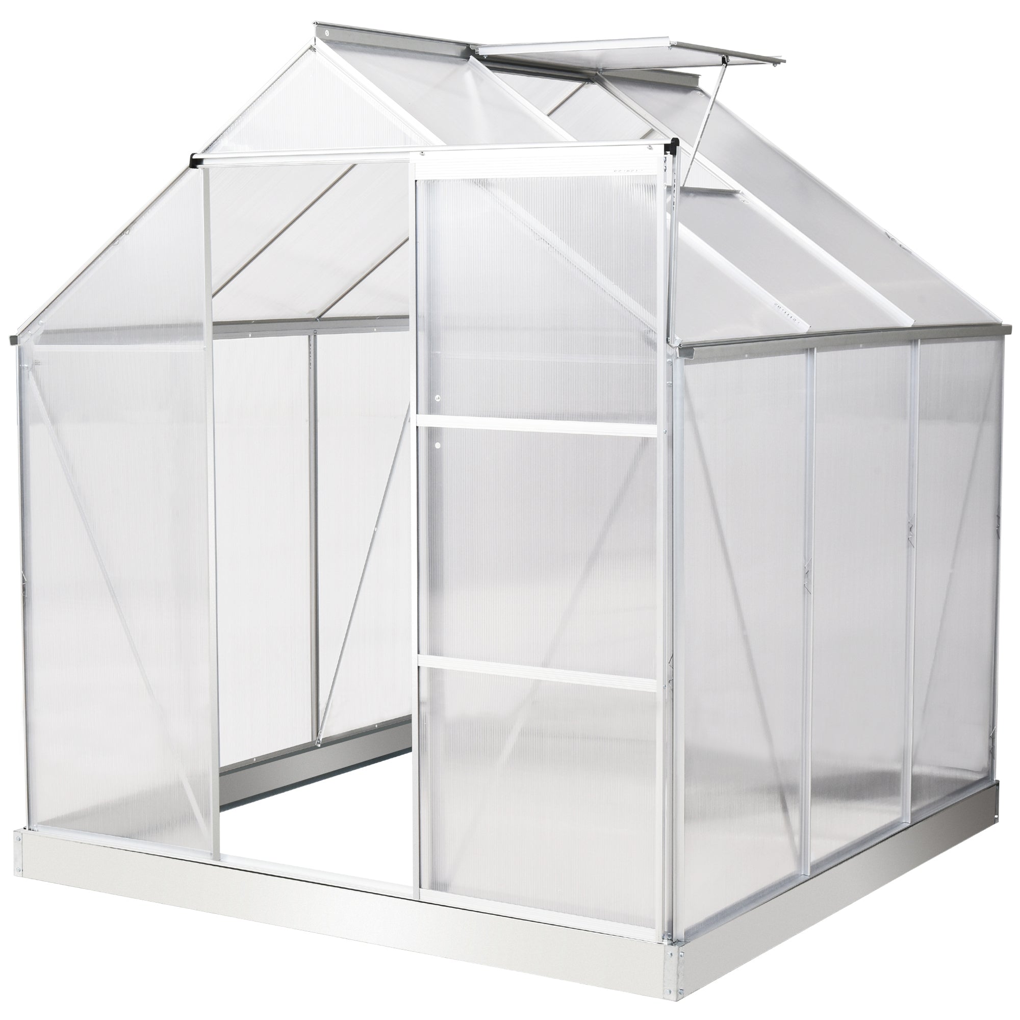 Outsunny 6x6ft Walk-In Greenhouse Polycarb. Panels Aluminium Frame Sliding Door  | TJ Hughes