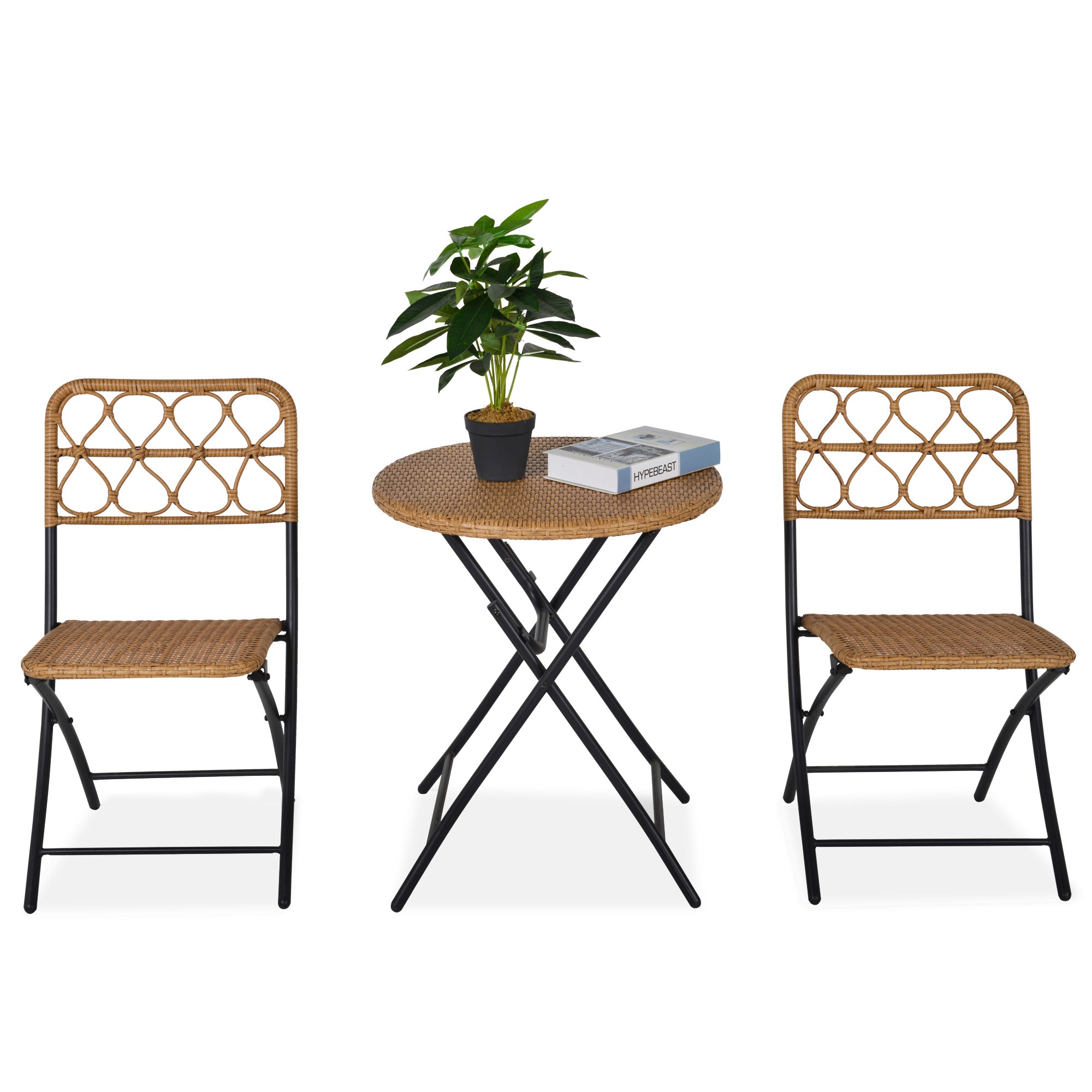 Outsunny 3 PCS Folding Rattan Wicker Bistro Set - Coffee Table Set - Natural  | TJ Hughes