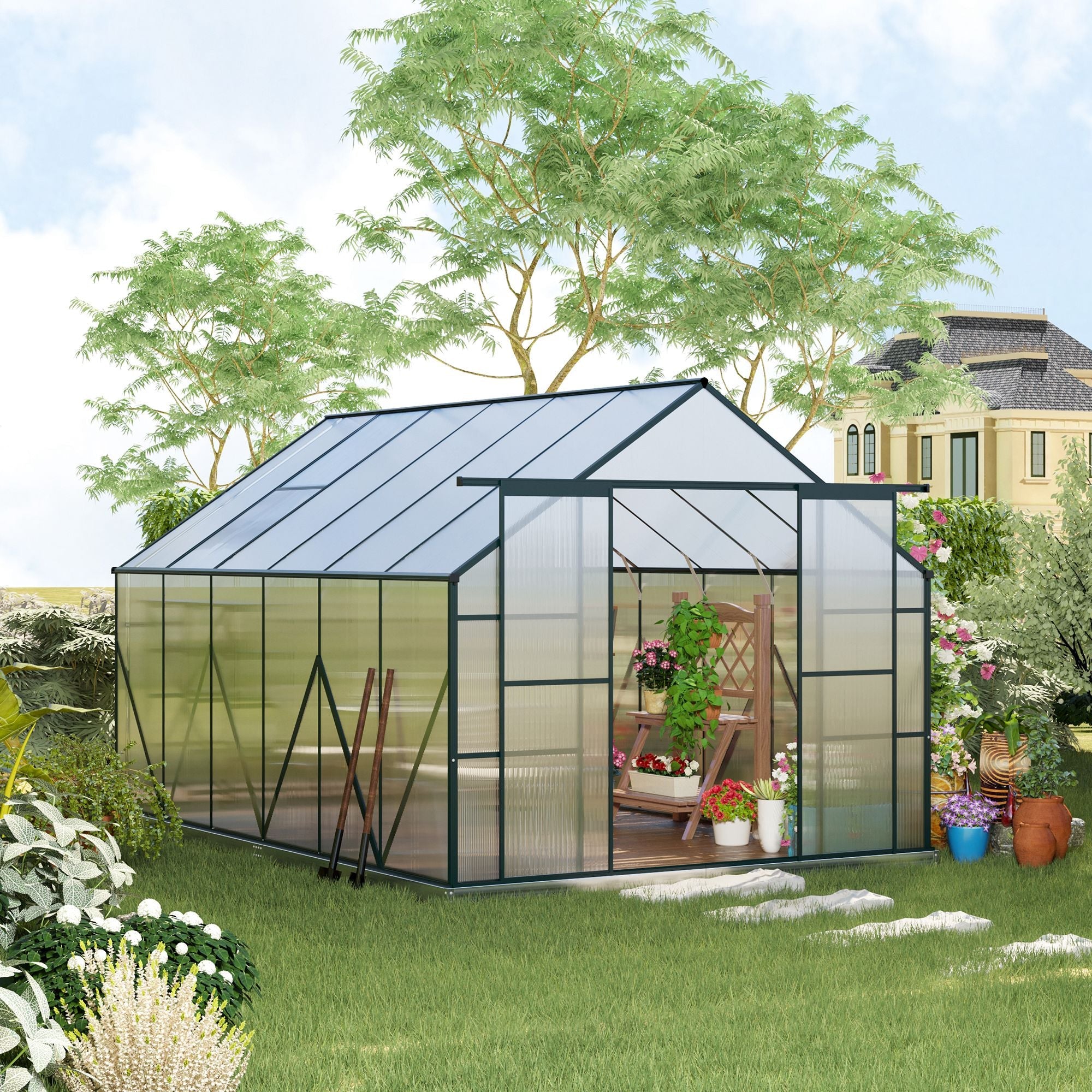 Outsunny Green House Walk-in 12’ x 8’ polycarbonate  | TJ Hughes