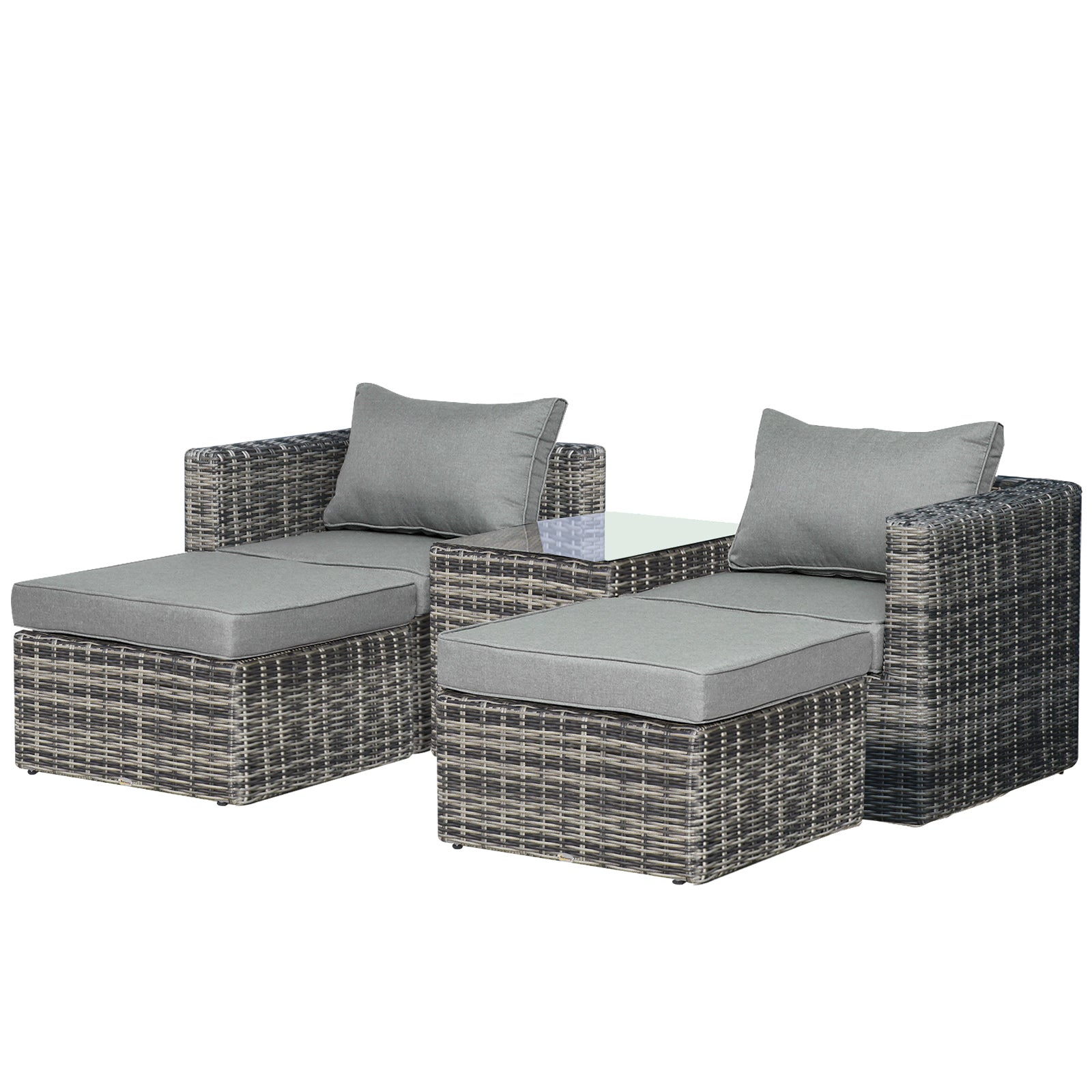 Outsunny 5 Pcs Rattan Garden Furniture Set Single Sofa Stool Coffee Table Grey  | TJ Hughes