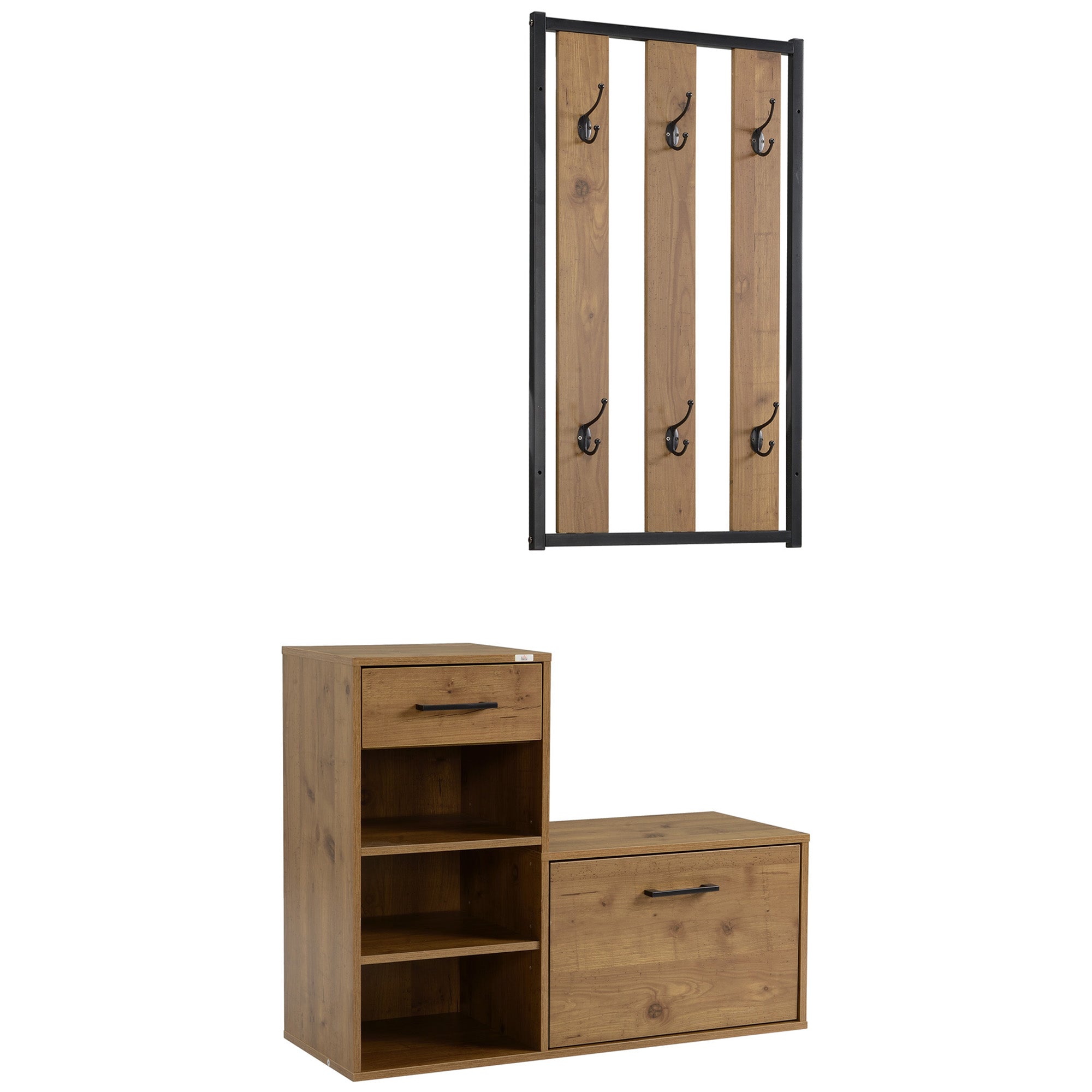 HOMCOM Coat Rack with Shoe Bench Set with 6 Hooks - Storage Drawer and Cabinet  | TJ Hughes