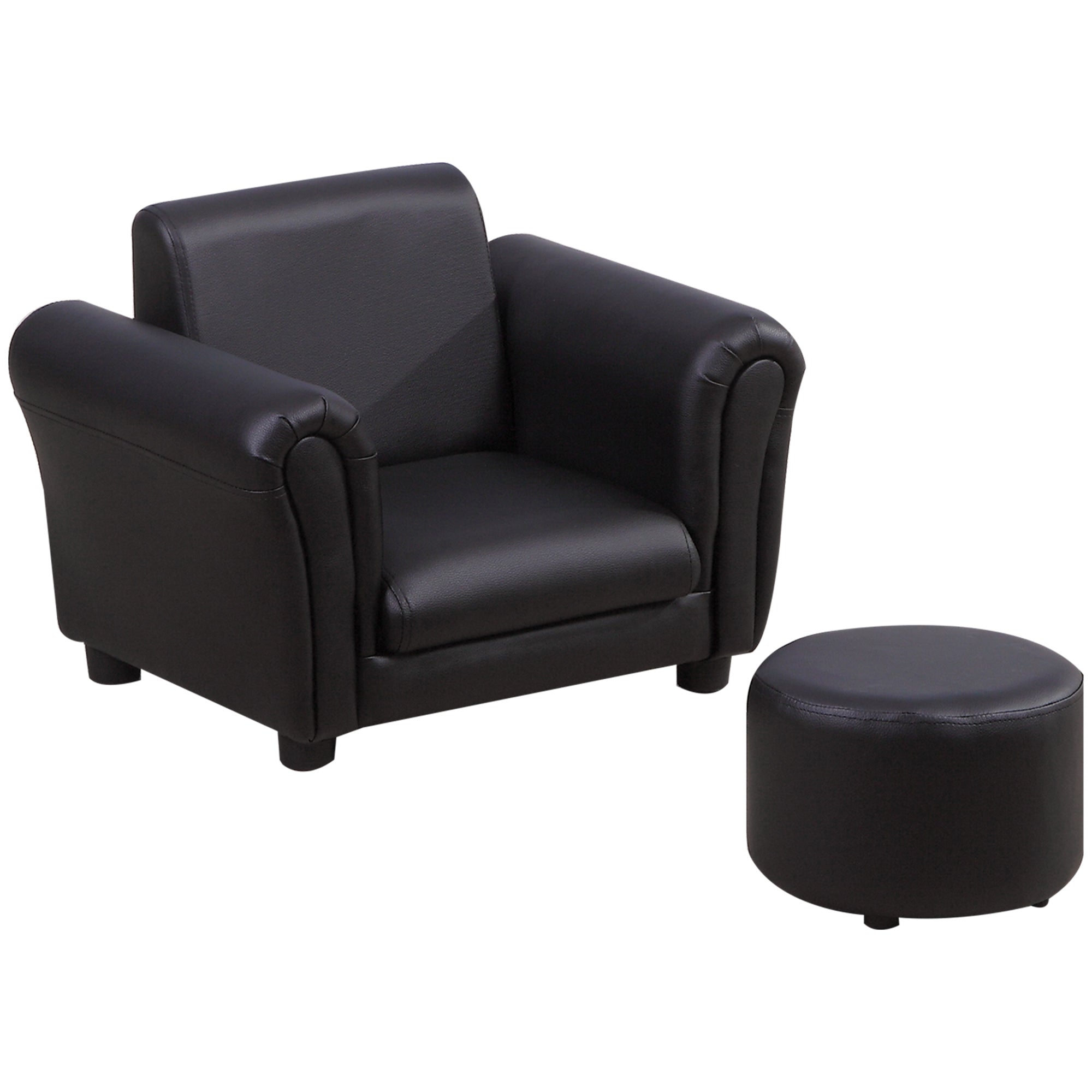HOMCOM Kids Sofa Chair Set Armchair Seating Seat Bedroom Playroom Stool Black  | TJ Hughes