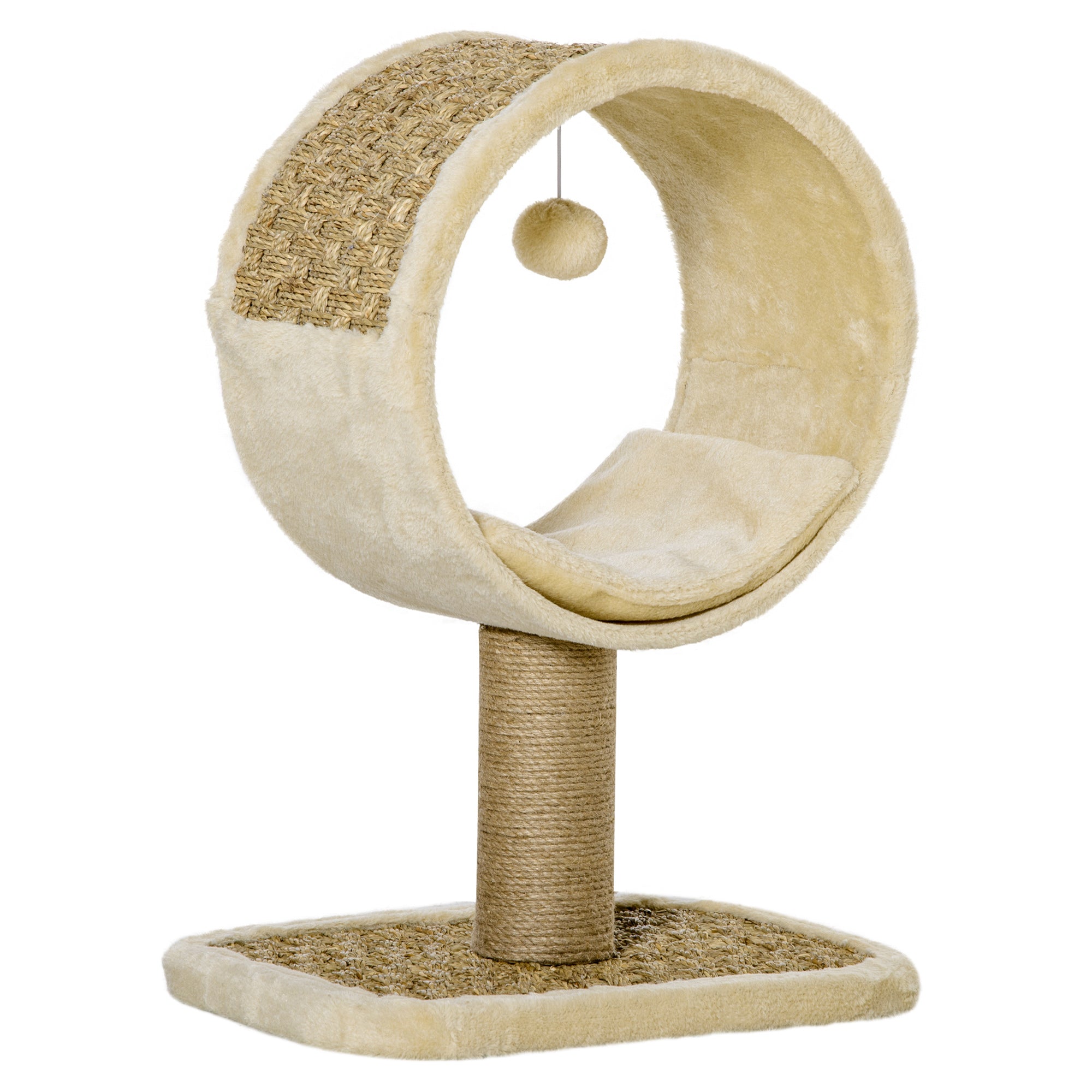 PawHut Small Cat Tree for Indoor Cats w/ Scratching Post - Tunnel - Toy - Beige  | TJ Hughes