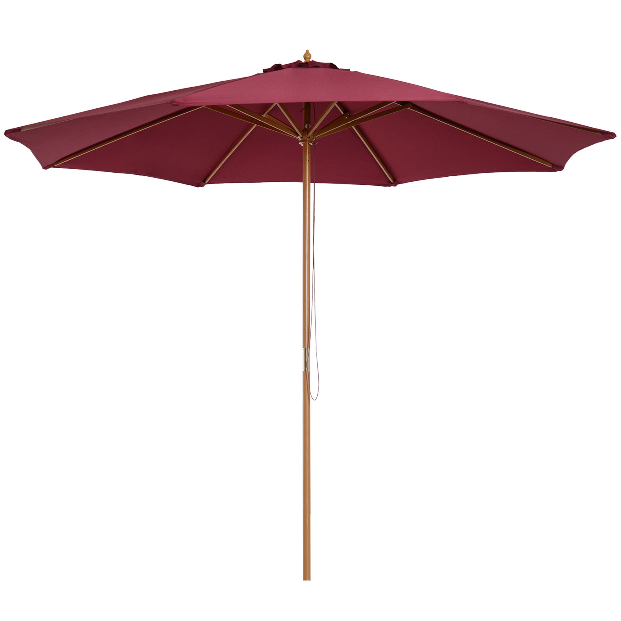 Outsunny 3m Fir Wooden Garden Parasol Sun Shade Outdoor Umbrella Canopy Wine Red  | TJ Hughes