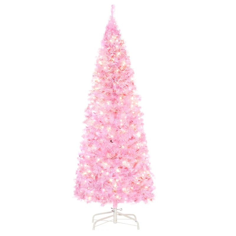 HOMCOM Christmas Tree Slim Pink 5’ with 250 Warm White LED Lights  | TJ Hughes