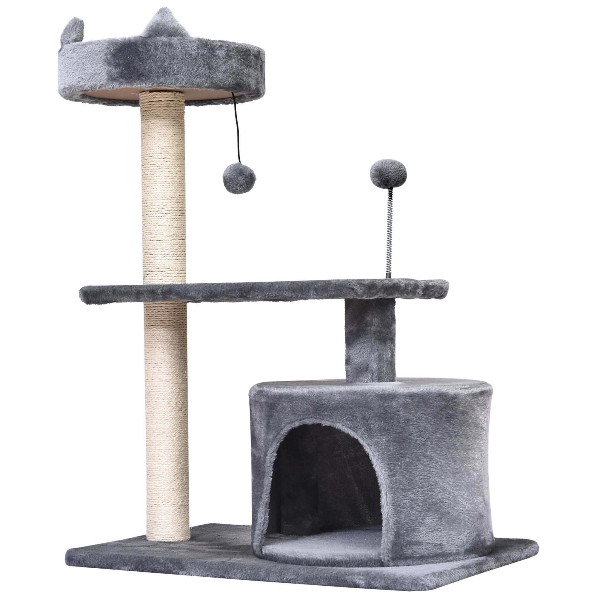 PawHut 81cm Cat Tree Kitten Large Cats Tower Activity Centre Scratch Post Grey  | TJ Hughes