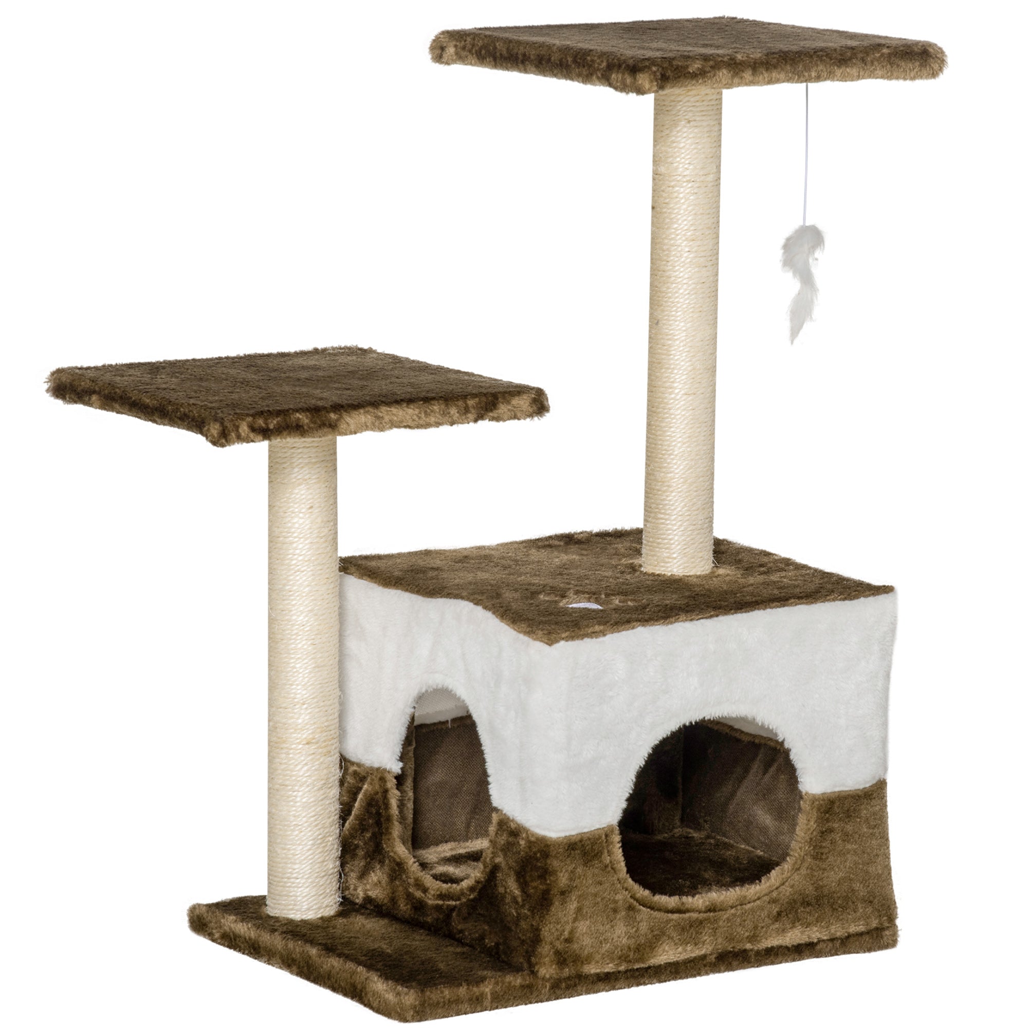 PawHut Cat Tree w/ Sisal Scratching Posts - House - Perches - Toy Mouse - Brown  | TJ Hughes