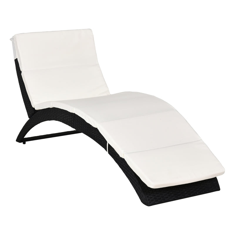 Outsunny Foldable Rattan Single Lounger - Black  | TJ Hughes