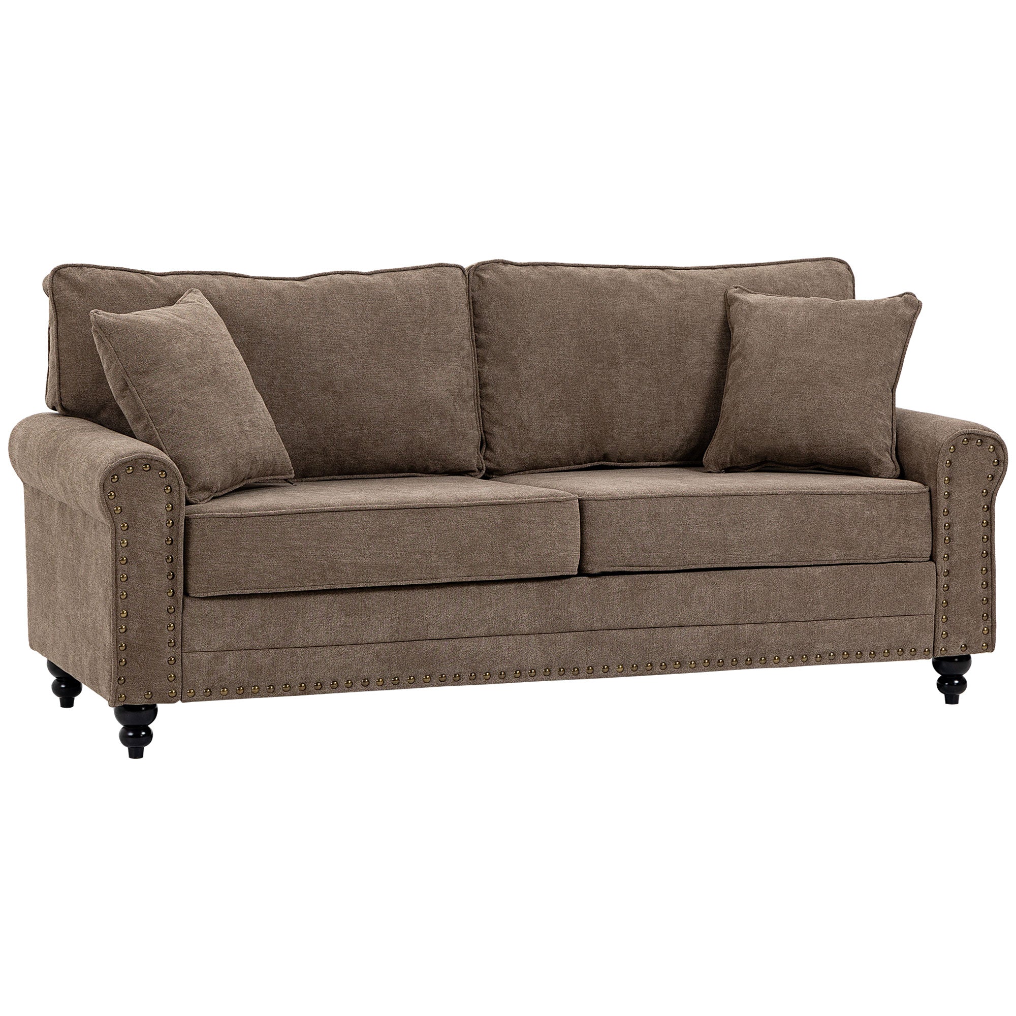 HOMCOM Fabric Sofa 2 Seater Sofa for Living Room Loveseat w/ Throw Pillow Brown  | TJ Hughes