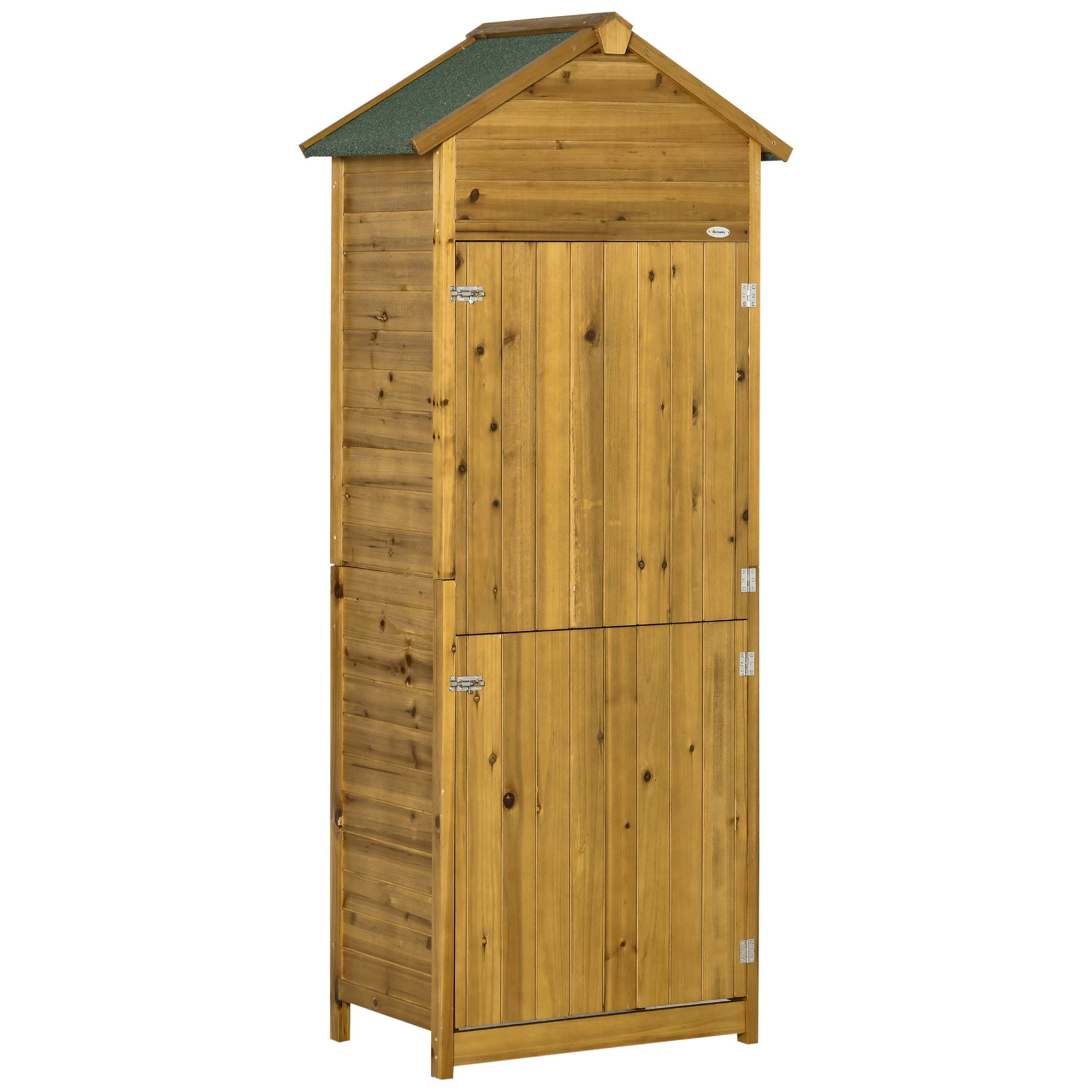 Outsunny Wood Garden Storage Shed Tool Cabinet w/ Roof - 191.5x79x49cm - Natural  | TJ Hughes