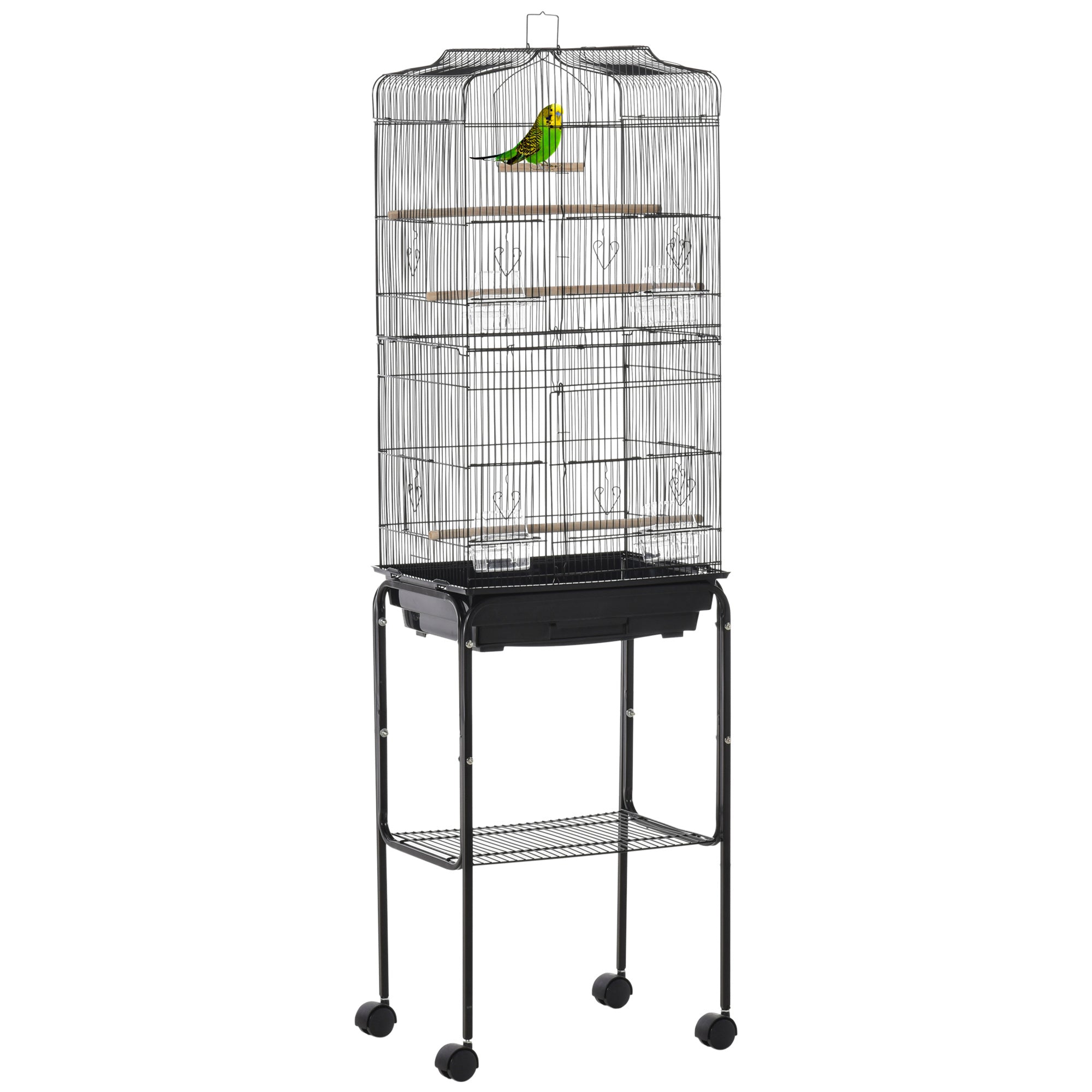 PawHut Bird Cage for Budgie Finch Canary Parakeet W/ Stand Sliding Tray Black  | TJ Hughes White