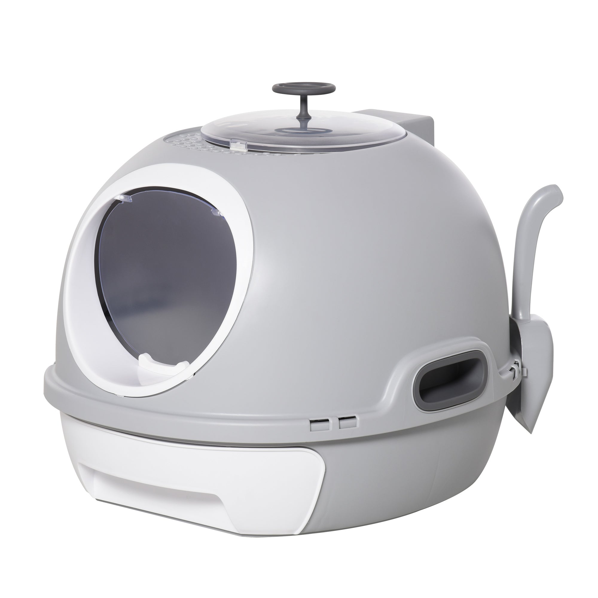 PawHut Futuristic Capsule-Shaped Cat Litter Box w/ 2 Doors Scoop Drawer Grey  | TJ Hughes