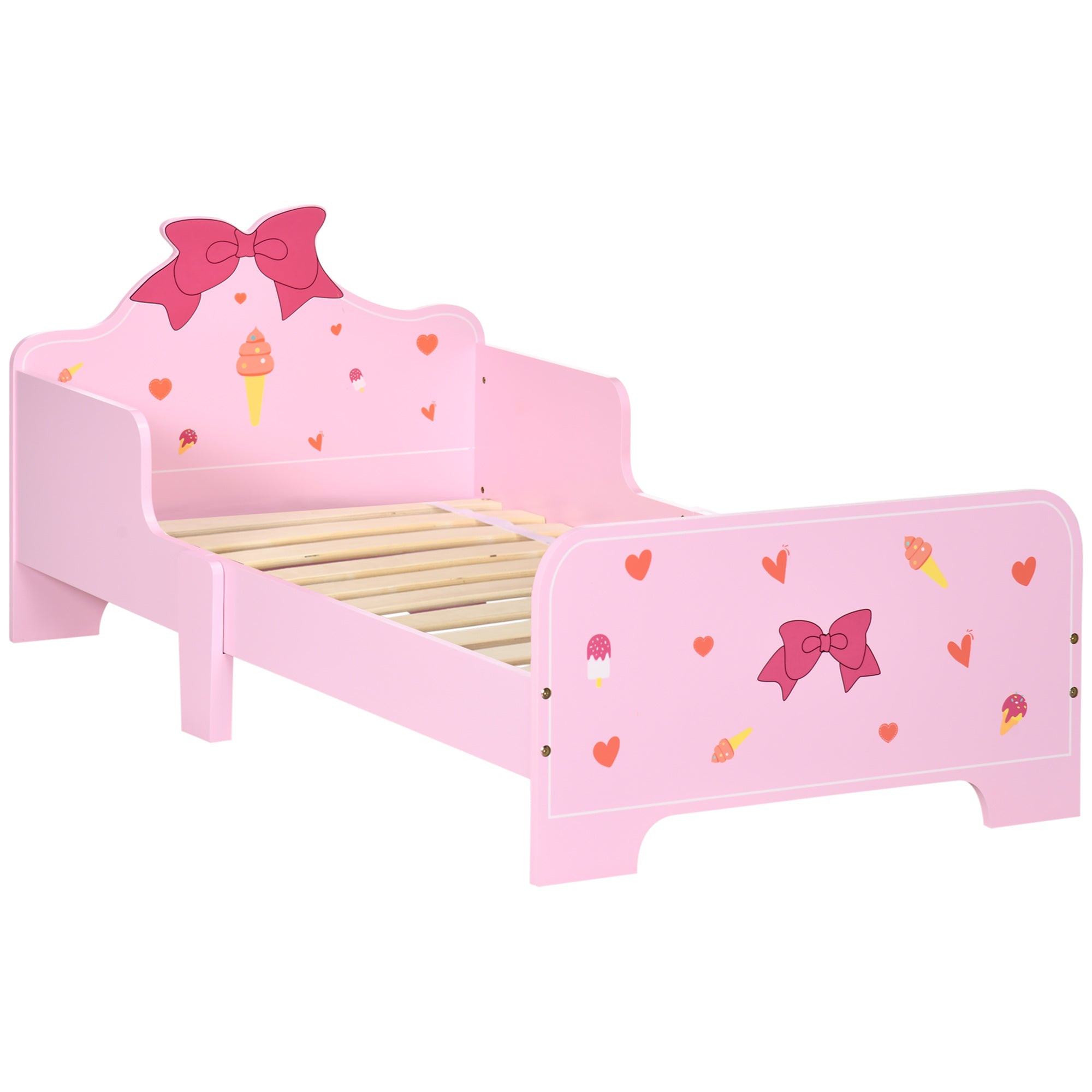 ZONEKIZ Kids Toddler Bed w/ Cute Patterns - Safety Rails - Pink  | TJ Hughes