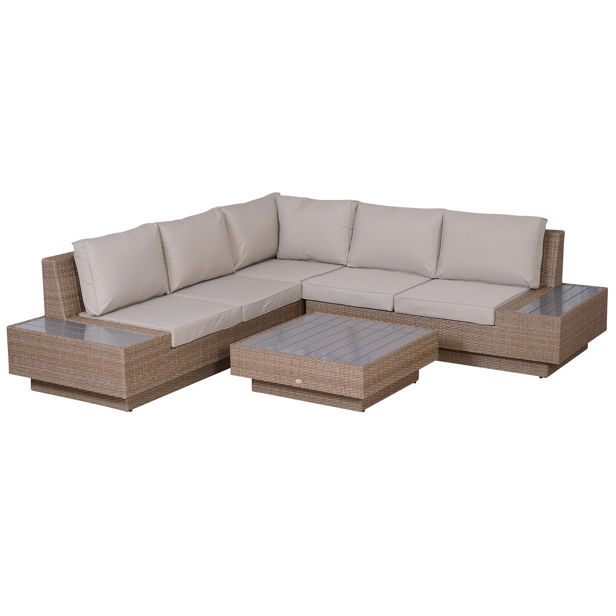 Outsunny 4Pcs Rattan Sofa Set Garden Furniture Set with Armrest Cushions Beige  | TJ Hughes