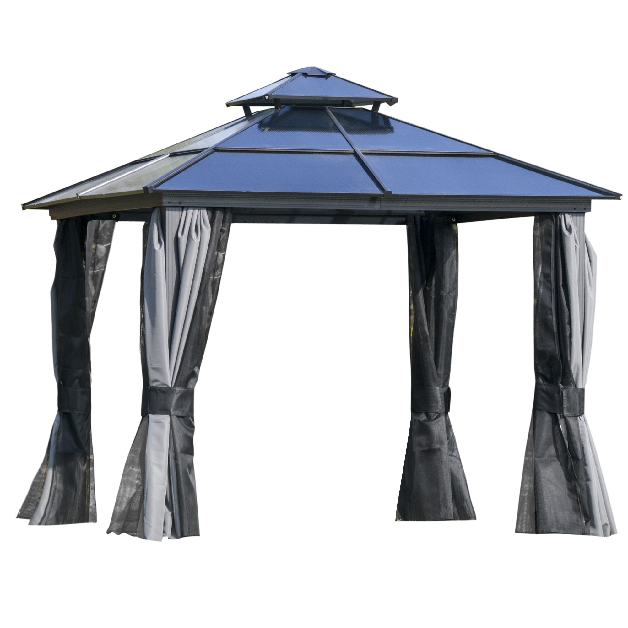 Outsunny 3x3(m) Polycarbonate Hardtop Gazebo w/ Double Roof & Aluminium Frame  | TJ Hughes