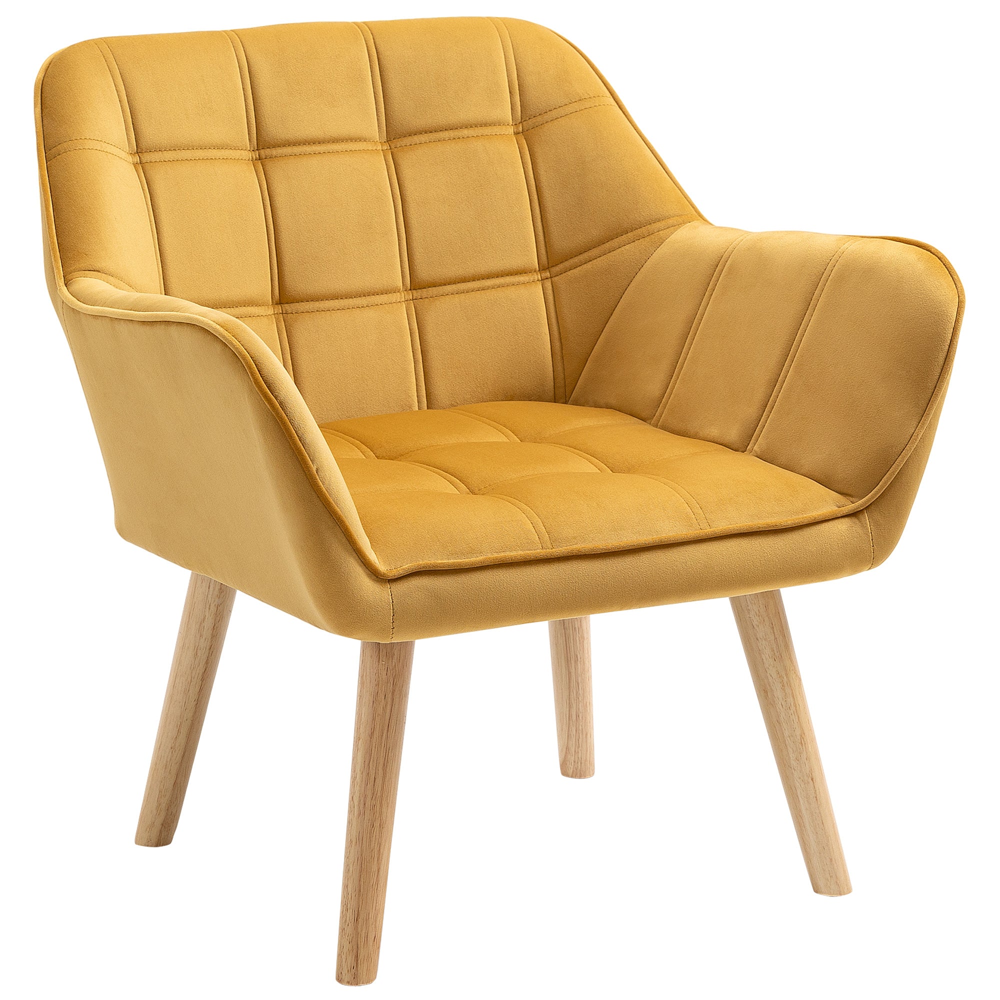 HOMCOM Luxe Velvet-Feel Accent Chair w/ Wide Arms Slanted Back Wood Legs Yellow  | TJ Hughes