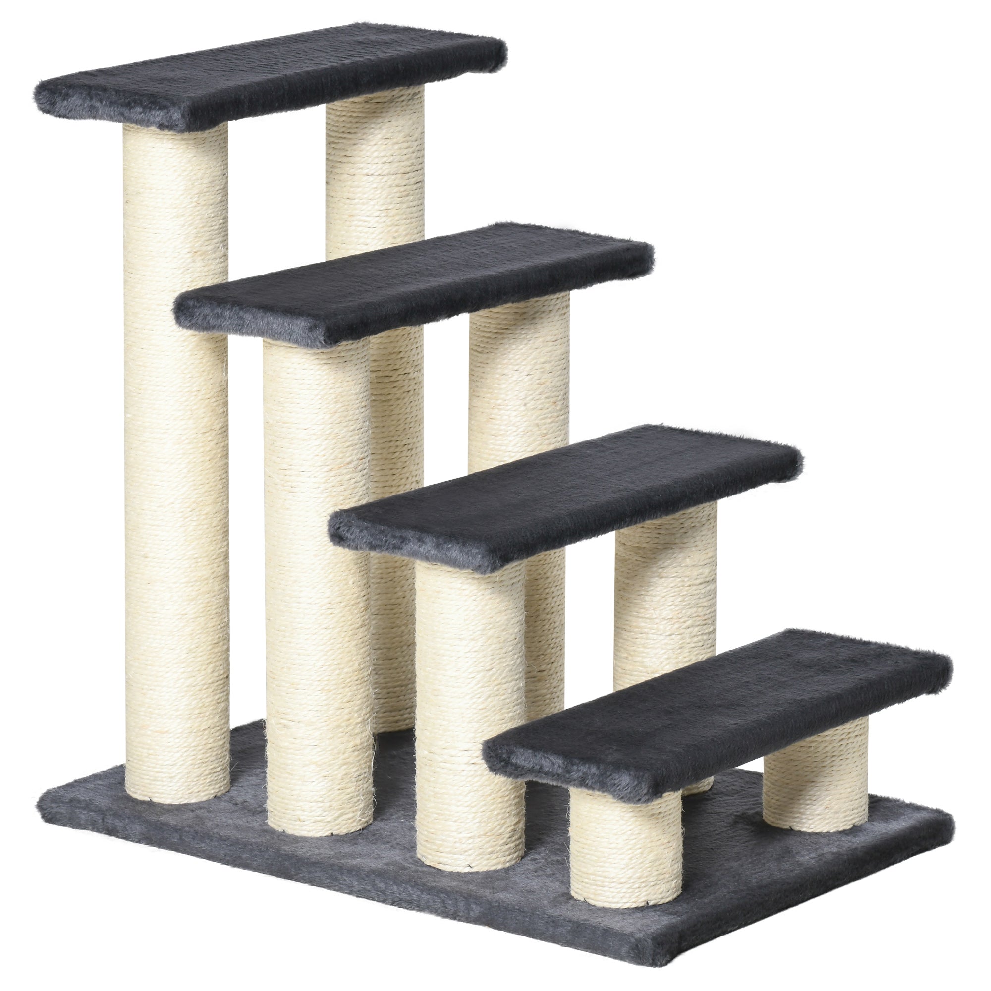 PawHut Dog Steps for Bed 4 Step Pet Stairs ladder for Dog Cat Scratch Post Grey  | TJ Hughes