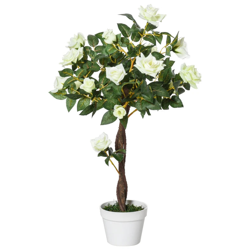 Outsunny Artificial Rose Tree and Planter for Indoor & Outdoor use - White and Green  | TJ Hughes