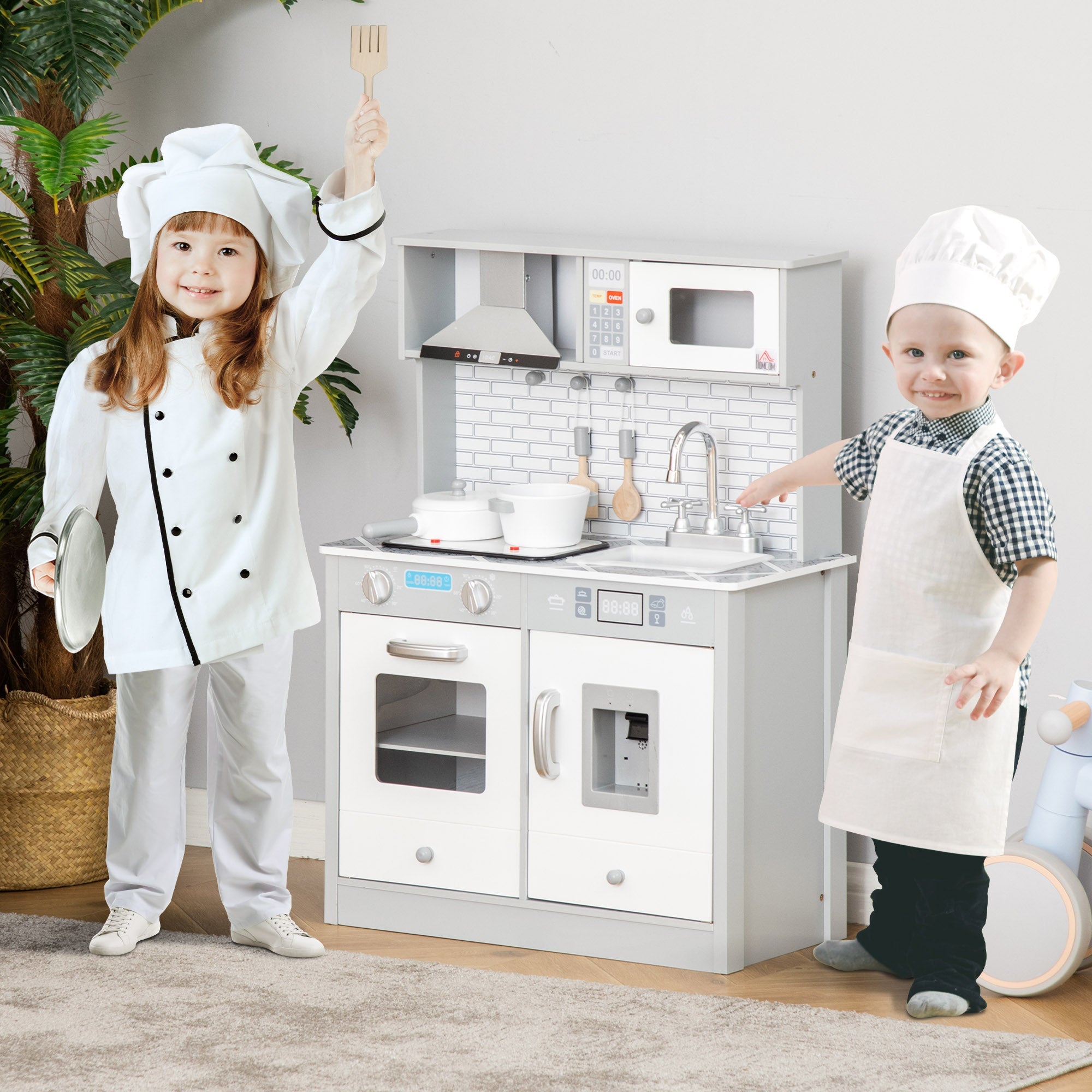 Kids Kitchen Play Cooking Toy Set w/ Sound & Light - for 3-6 Years Old - Grey - HOMCOM  | TJ Hughes