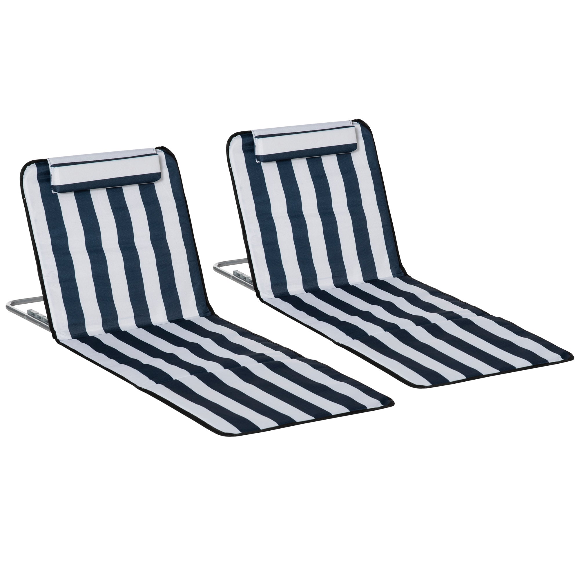 Outsunny 2 Pieces Outdoor Beach Mat Steel Reclining Chair Set w/ Pillow Blue  | TJ Hughes