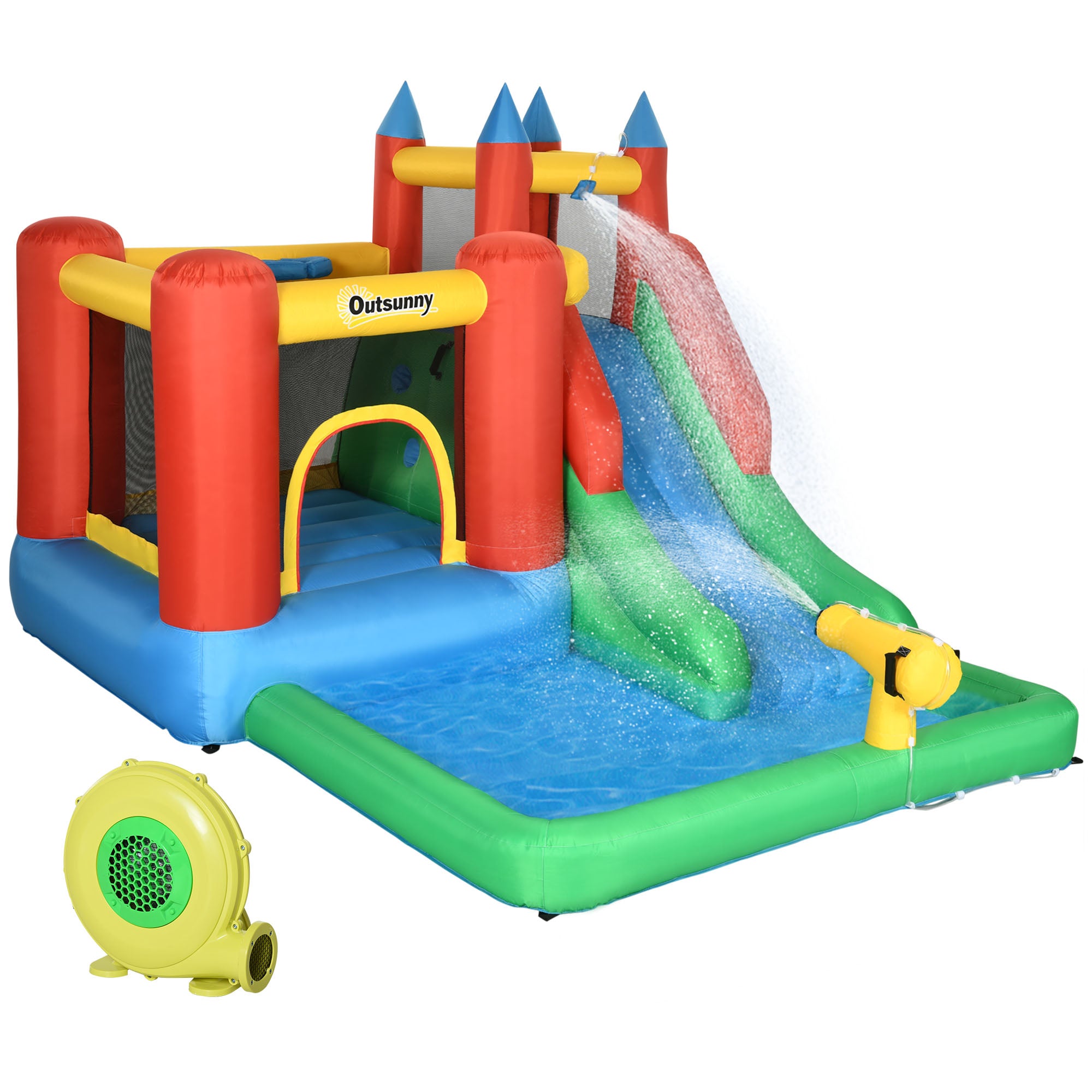 Outsunny Kids Bouncy Castle w/ Slide Water Pool Climbing Wall & Trampoline  | TJ Hughes White