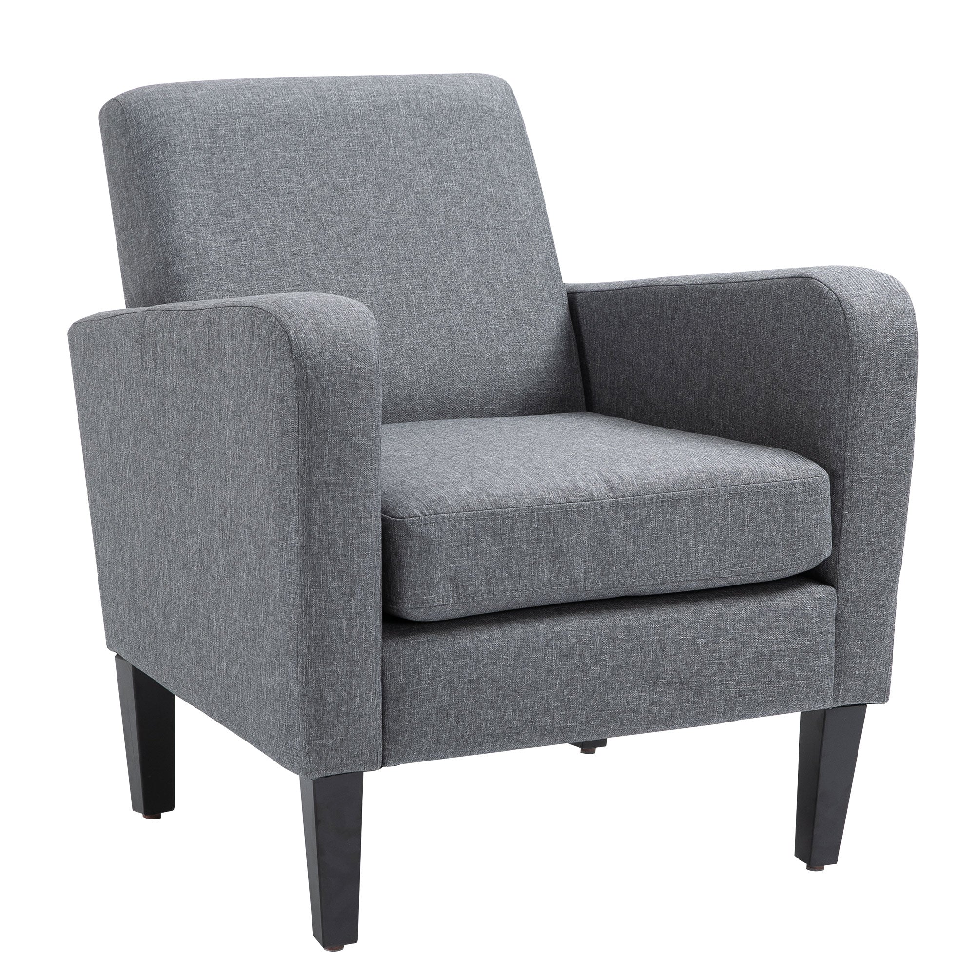 HOMCOM Linen Modern-Curved Armchair Accent Seat w/ Thick Cushion Wood Legs Grey  | TJ Hughes